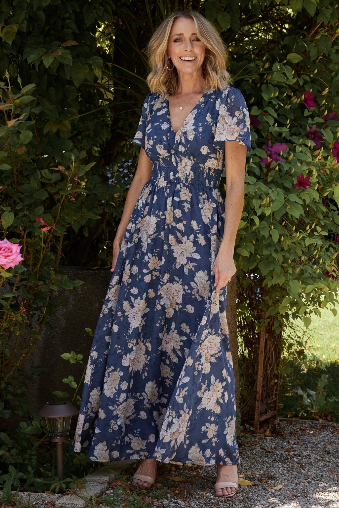 Blue & Blush Floral Maxi Dress with Smocked Waist | Baltic Born