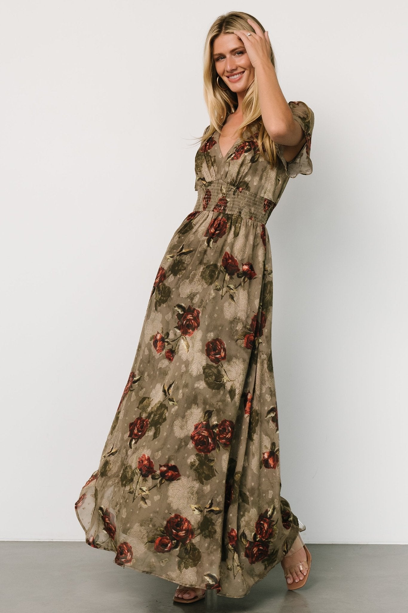 Floral Maxi Dress with Smocked Waist & V-Neck | Baltic Born