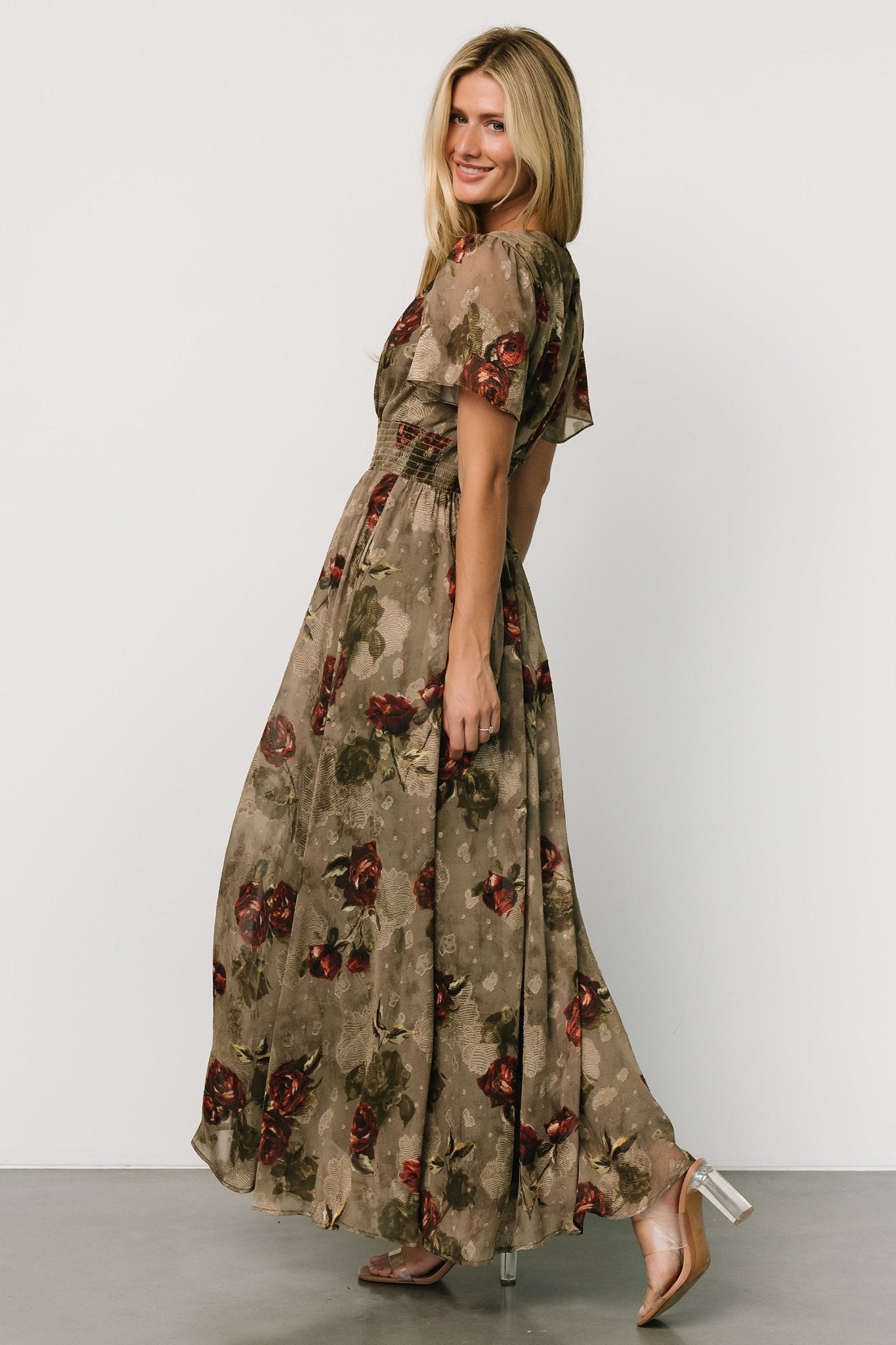 Floral Maxi Dress with Smocked Waist & V-Neck | Baltic Born