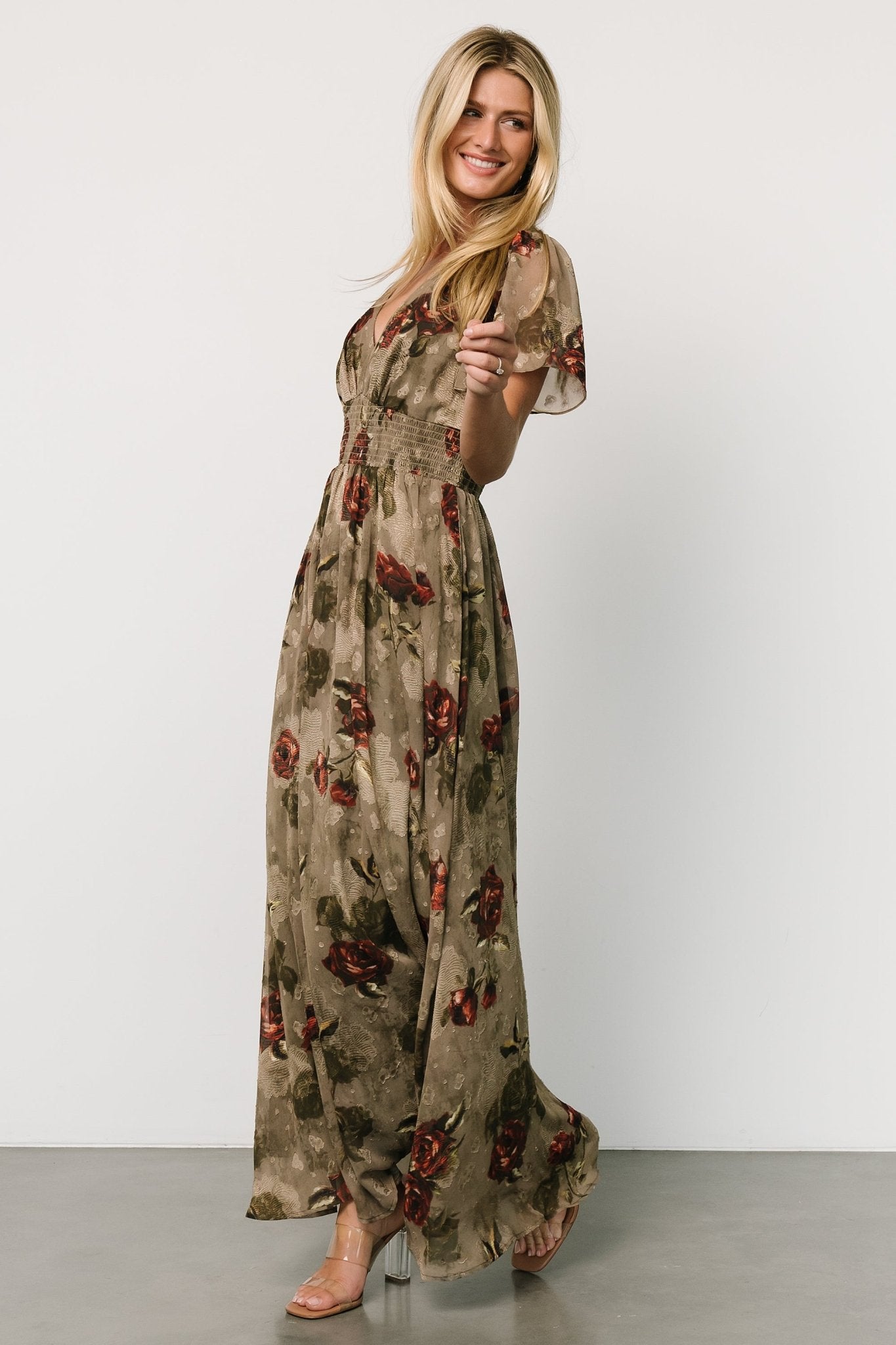 Floral Maxi Dress with Smocked Waist & V-Neck | Baltic Born