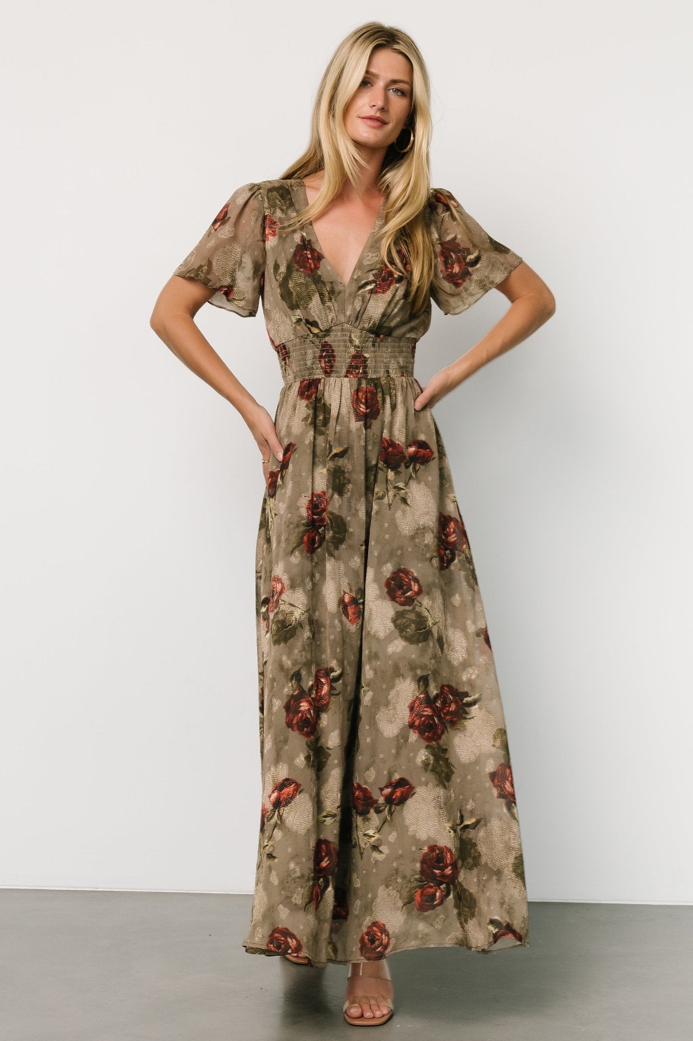 Floral Maxi Dress with Smocked Waist & V-Neck | Baltic Born