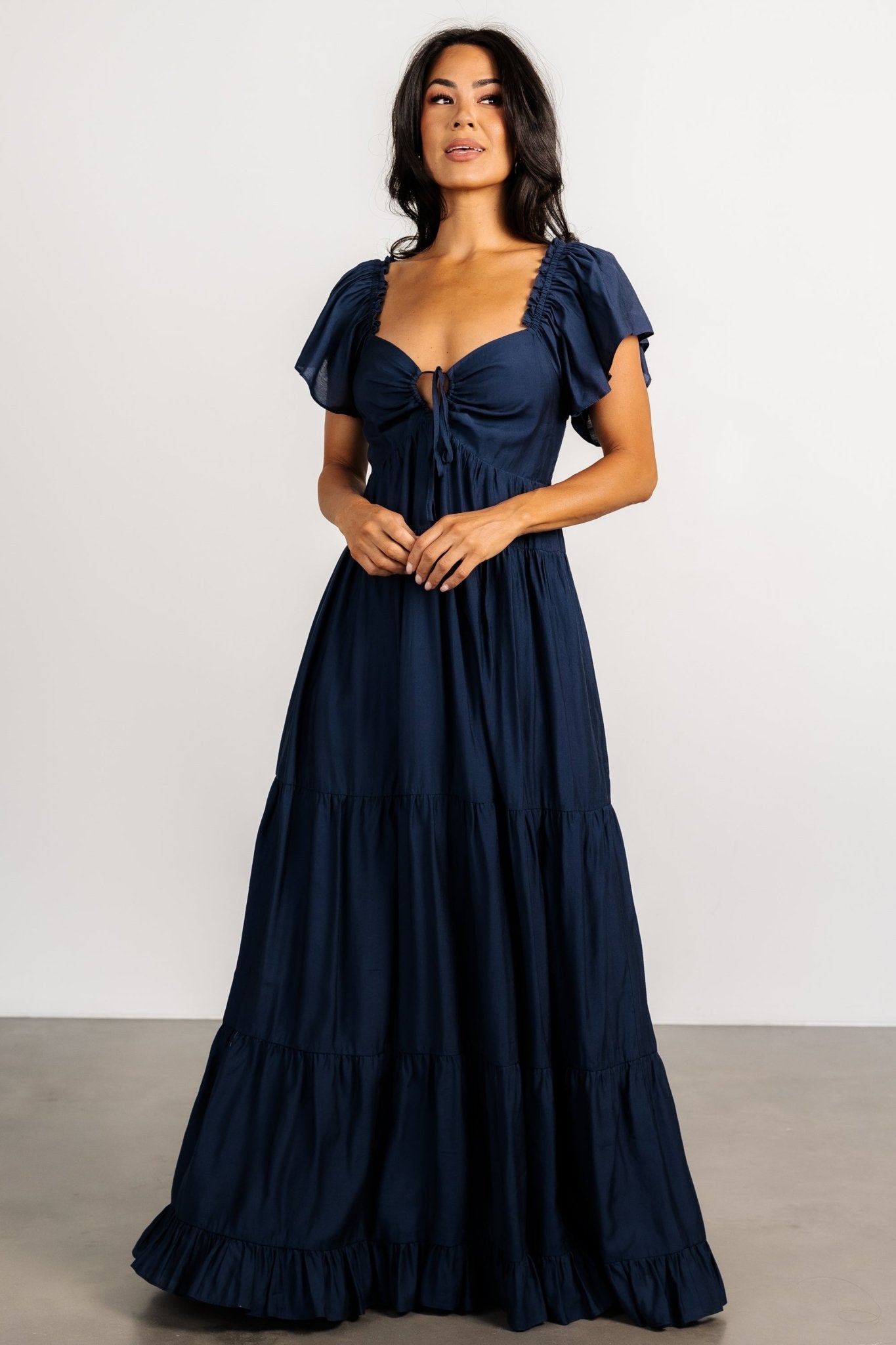 V-Neck Maxi Dress with Ruffle Sleeves & Smocked Back | Baltic Born
