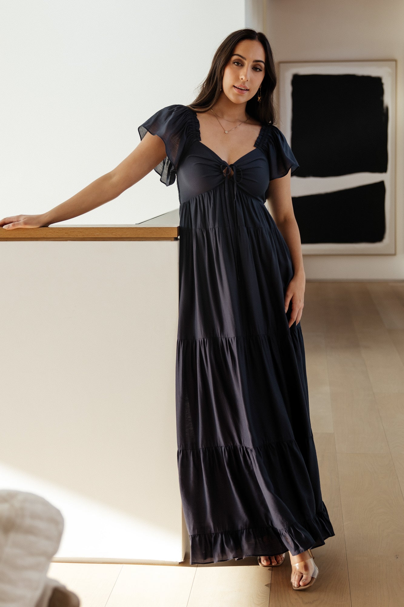 V-Neck Maxi Dress with Ruffle Sleeves & Smocked Back | Baltic Born