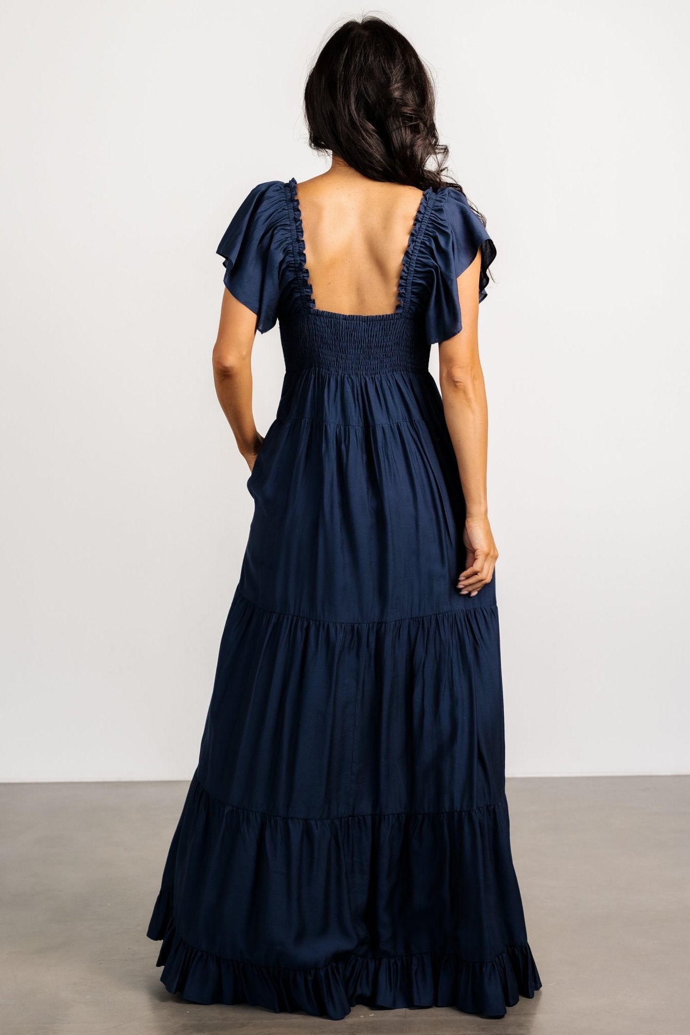 V-Neck Maxi Dress with Ruffle Sleeves & Smocked Back | Baltic Born