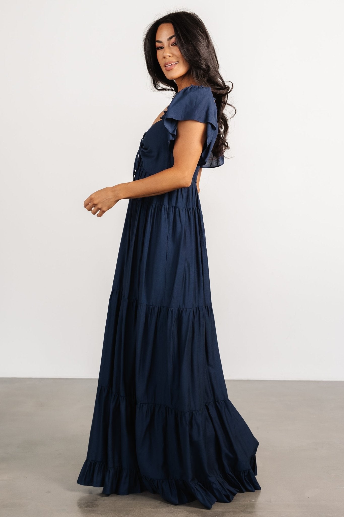 V-Neck Maxi Dress with Ruffle Sleeves & Smocked Back | Baltic Born