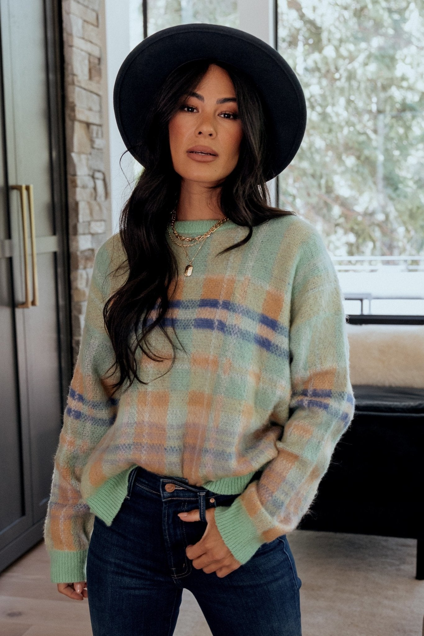 Plaid Sweater for Women | Chunky Knit & Drop Shoulder | Brentridge