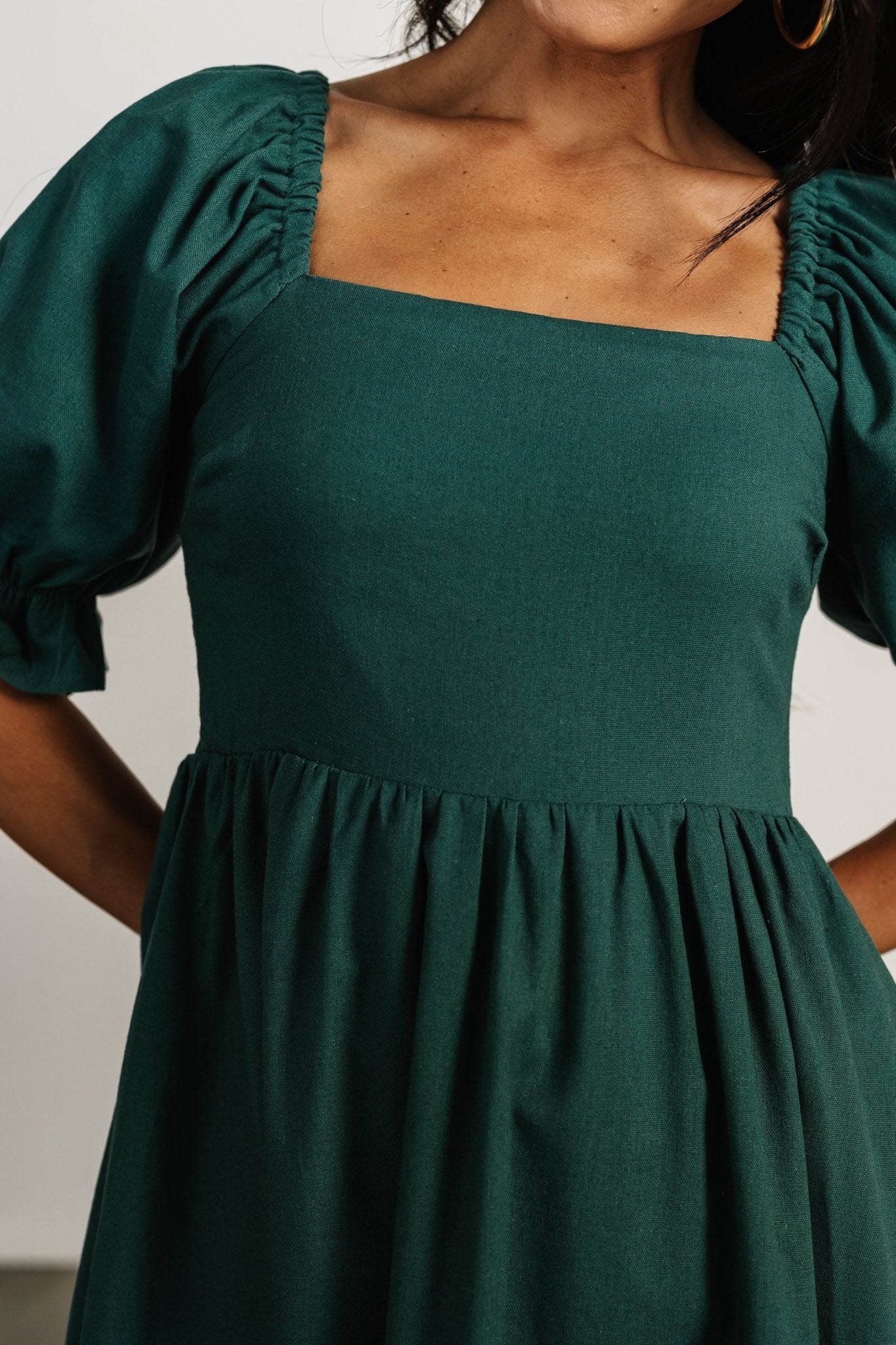 Green Linen Blend Midi Dress with Pockets | Baltic Born