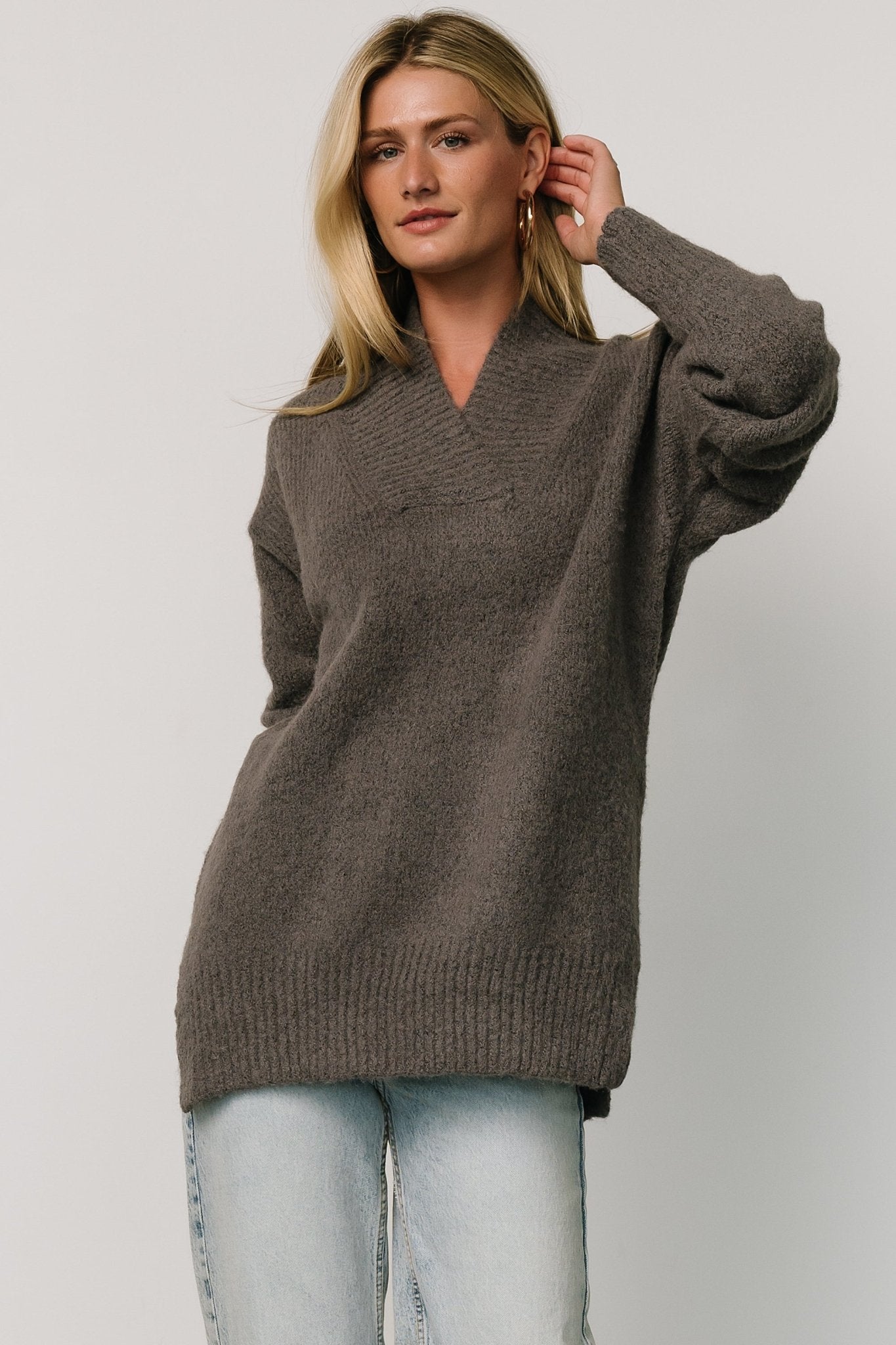 Oversized Knit Sweater in Charcoal | Thick & Stretchy | Calgary