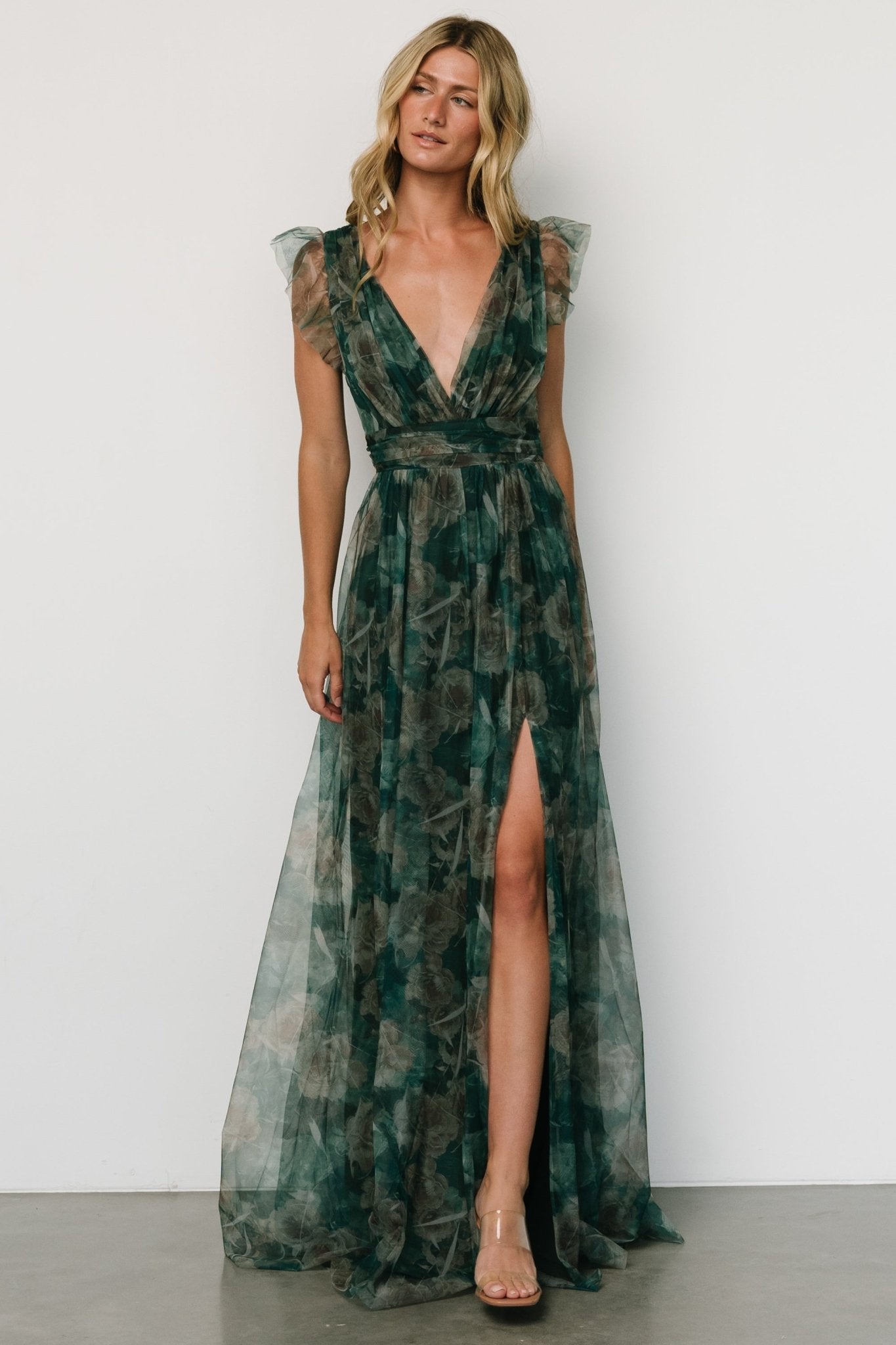 Floral Maxi Dress with V-Neck & Leg Slit | Baltic Born