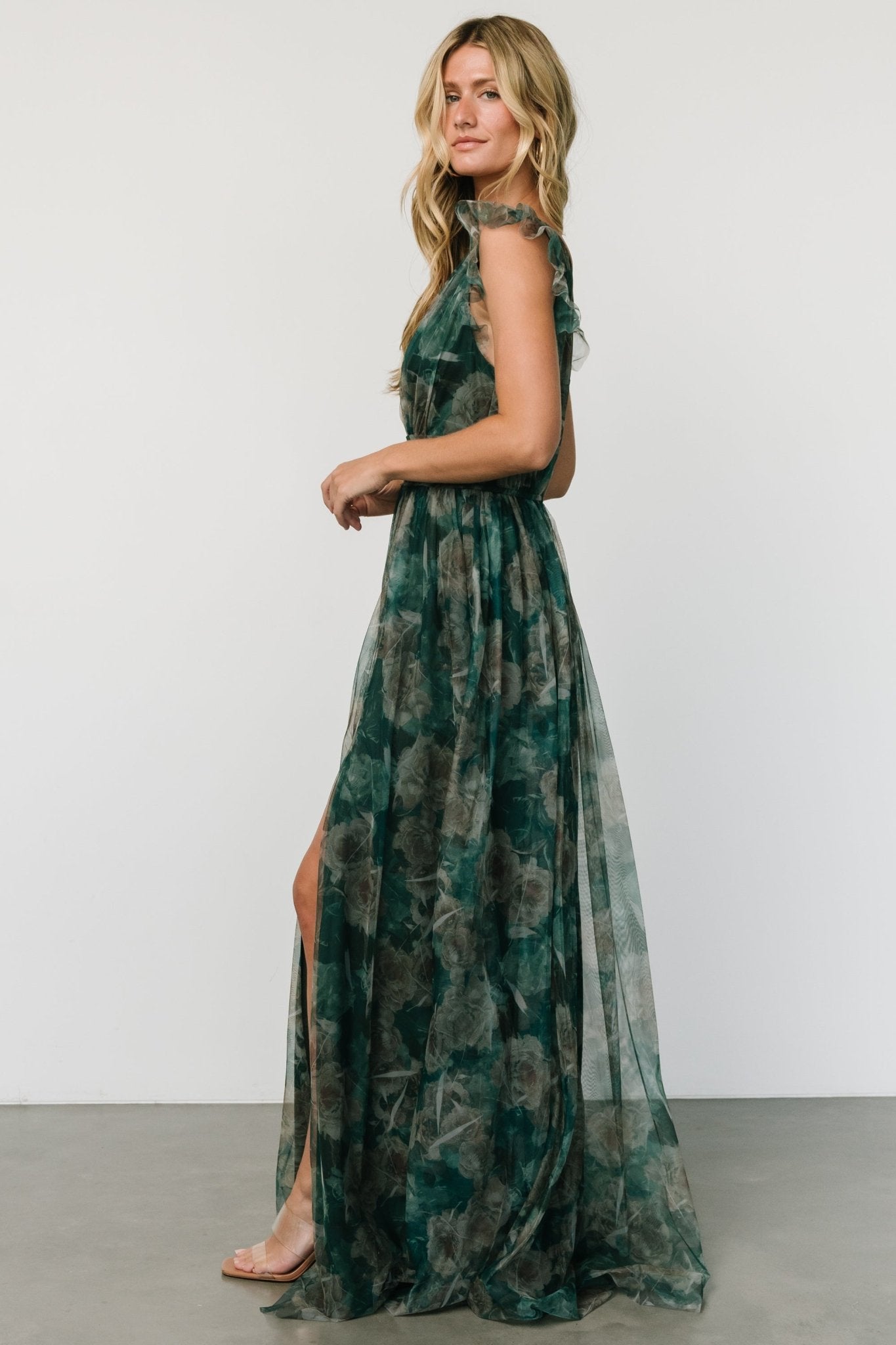 Floral Maxi Dress with V-Neck & Leg Slit | Baltic Born