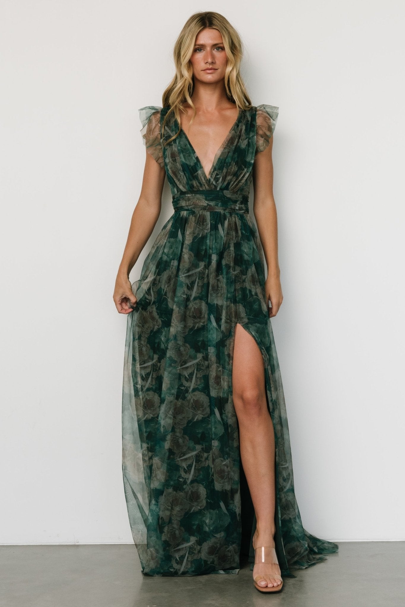 Floral Maxi Dress with V-Neck & Leg Slit | Baltic Born