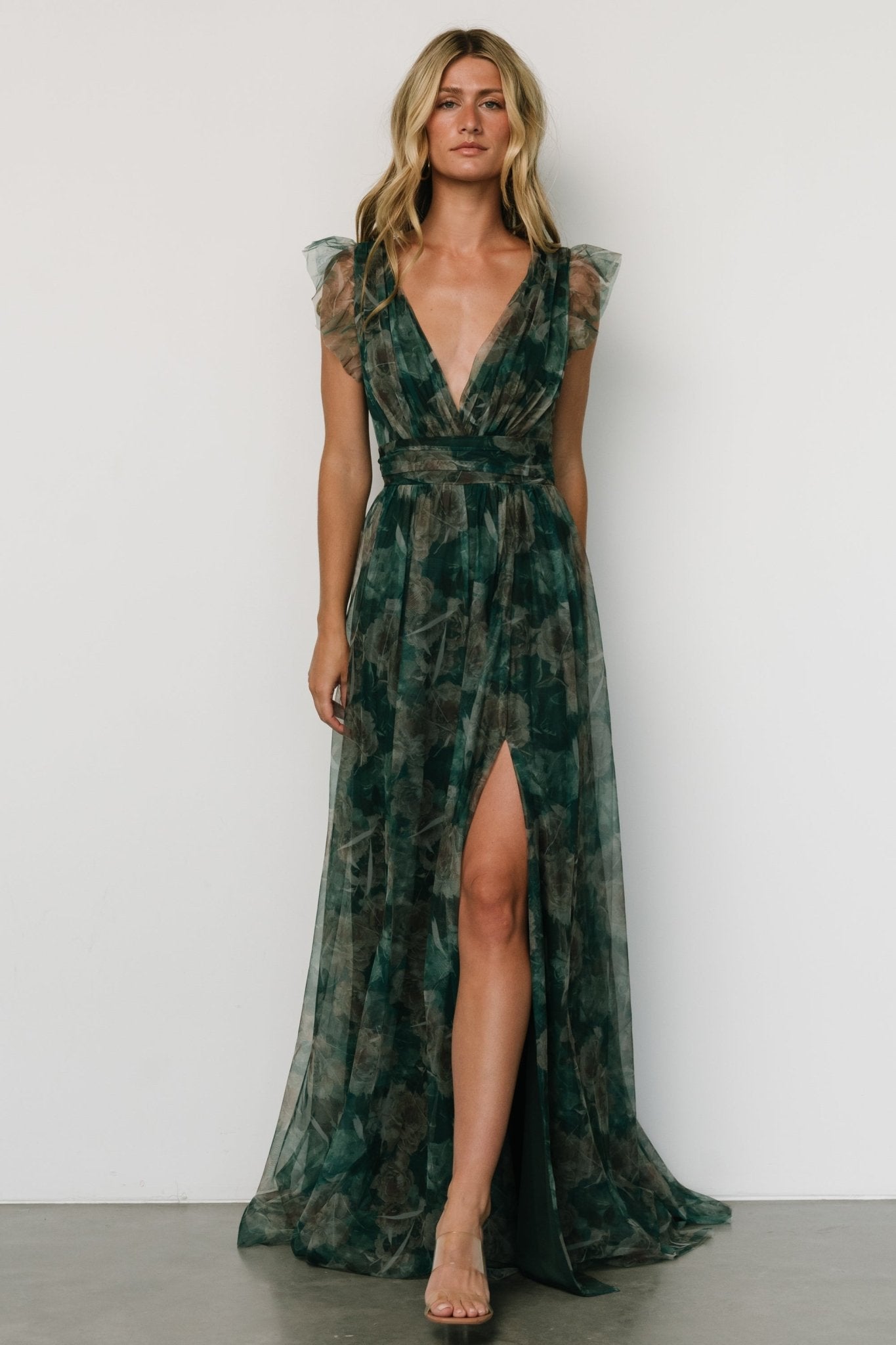 Floral Maxi Dress with V-Neck & Leg Slit | Baltic Born