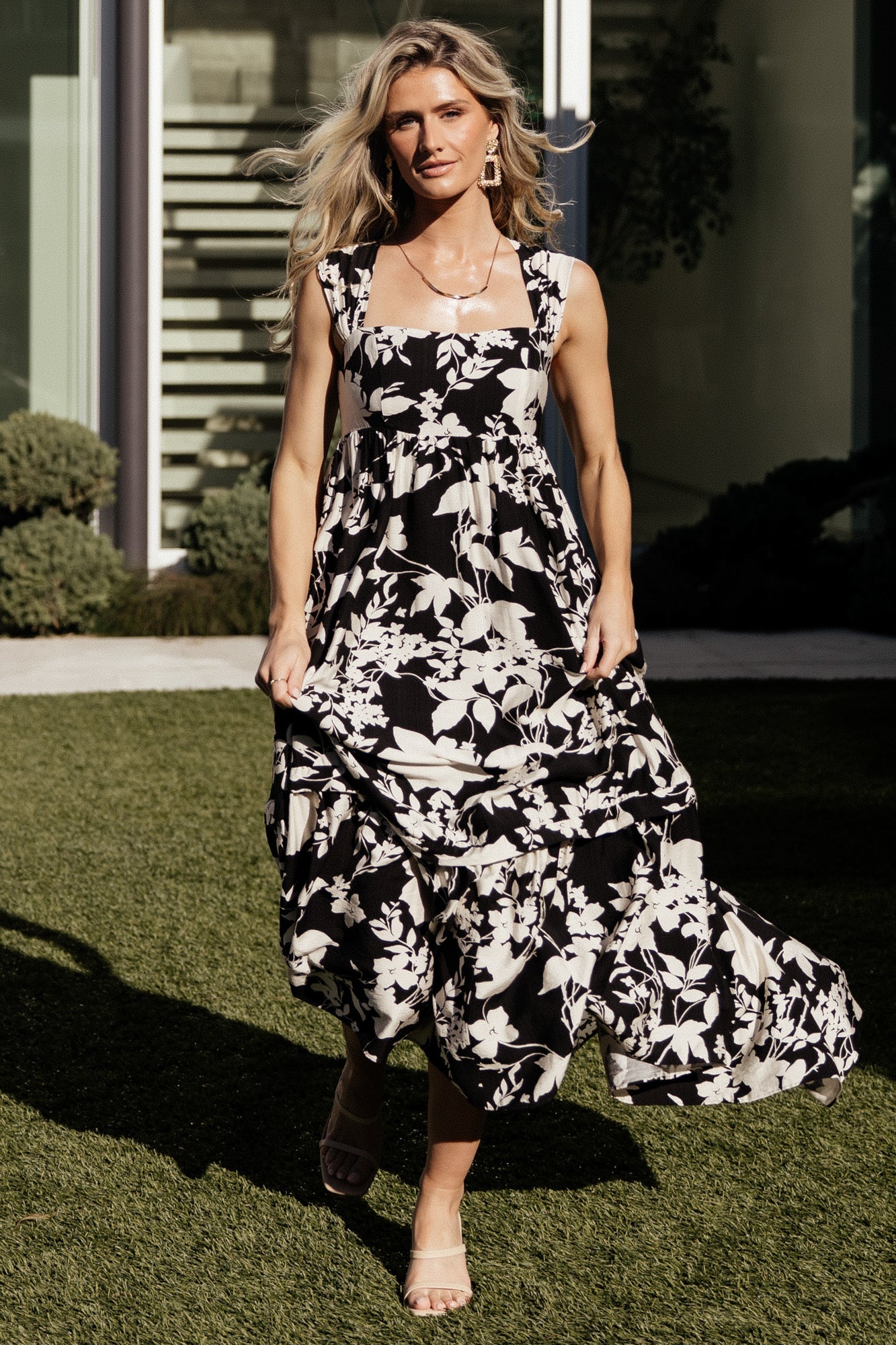 Floral Maxi Dress with Square Neck & Pockets | Baltic Born