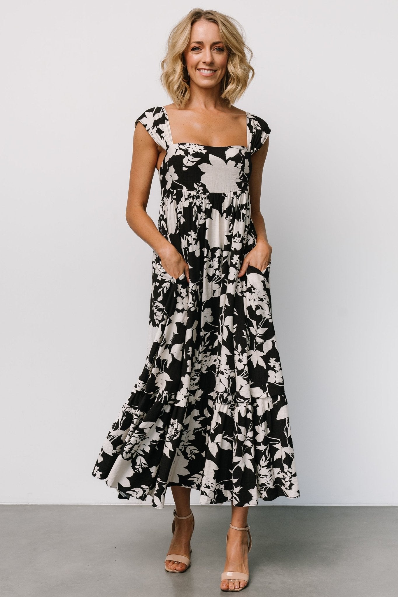 Floral Maxi Dress with Square Neck & Pockets | Baltic Born