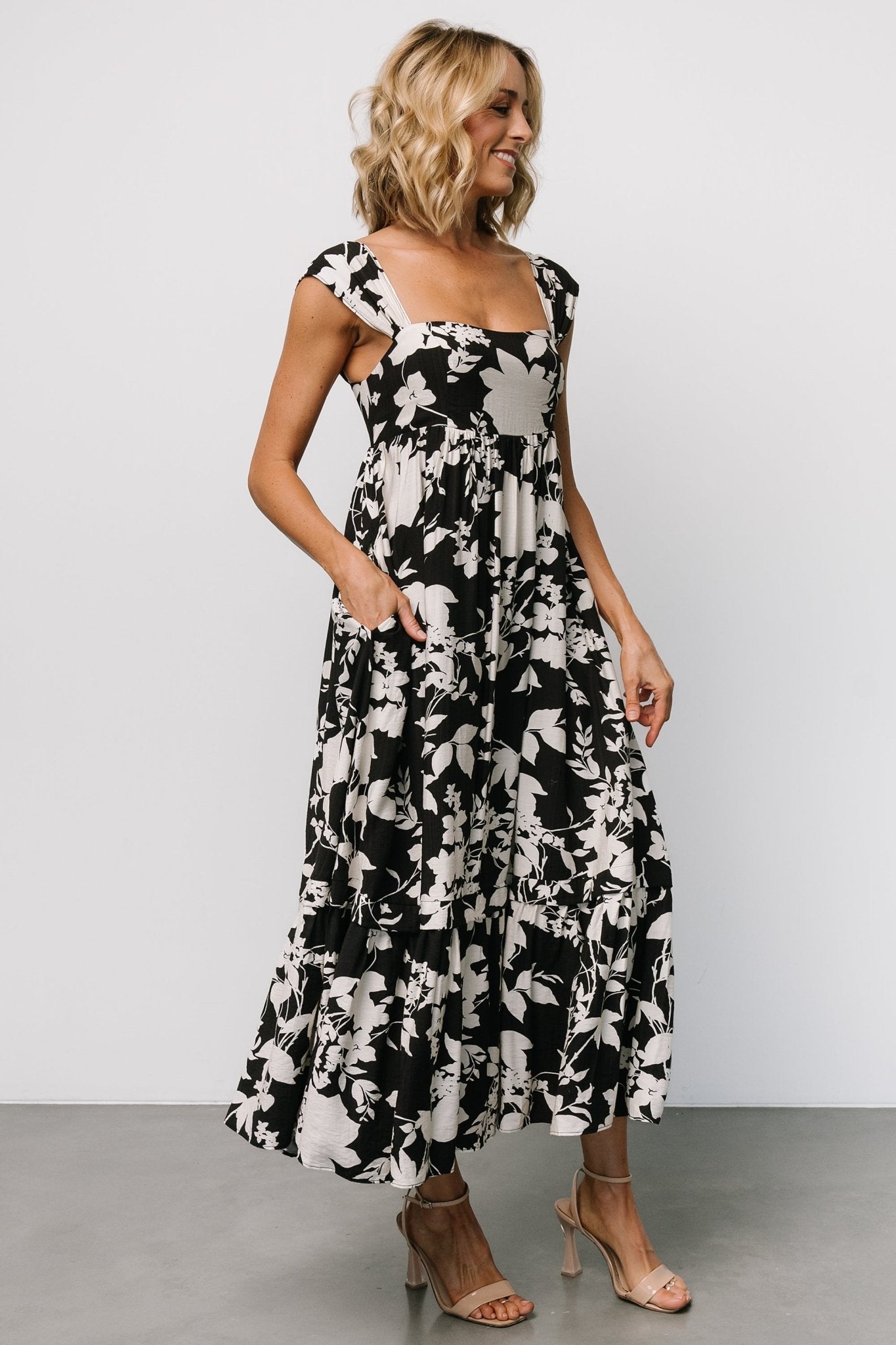 Floral Maxi Dress with Square Neck & Pockets | Baltic Born