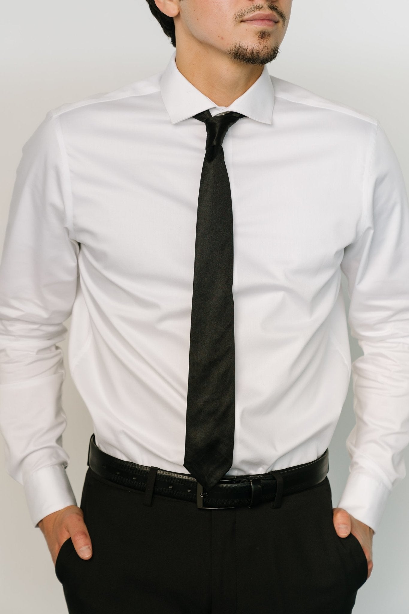 Skinny Black Satin Tie for Men | Classic 2.5” Wide & 56.5” Long