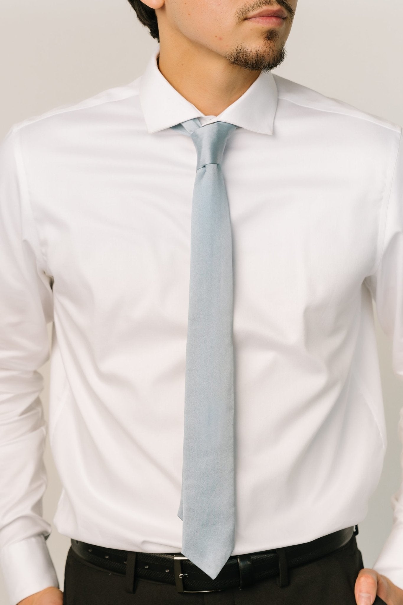 Light Blue Skinny Satin Tie for Men | Classic Style