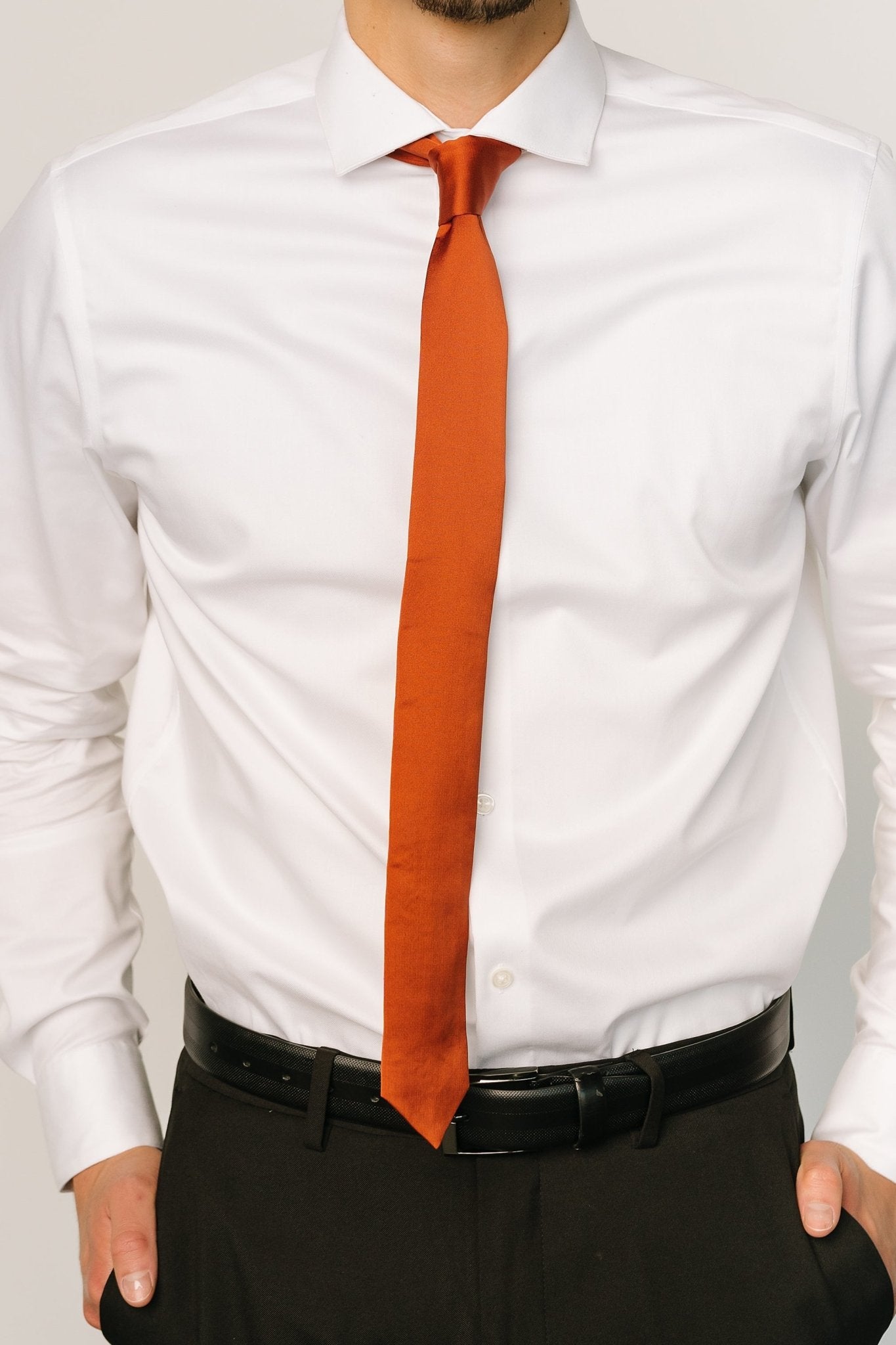 Skinny Satin Tie in Spice Orange | Classic Style | 2.5" Wide