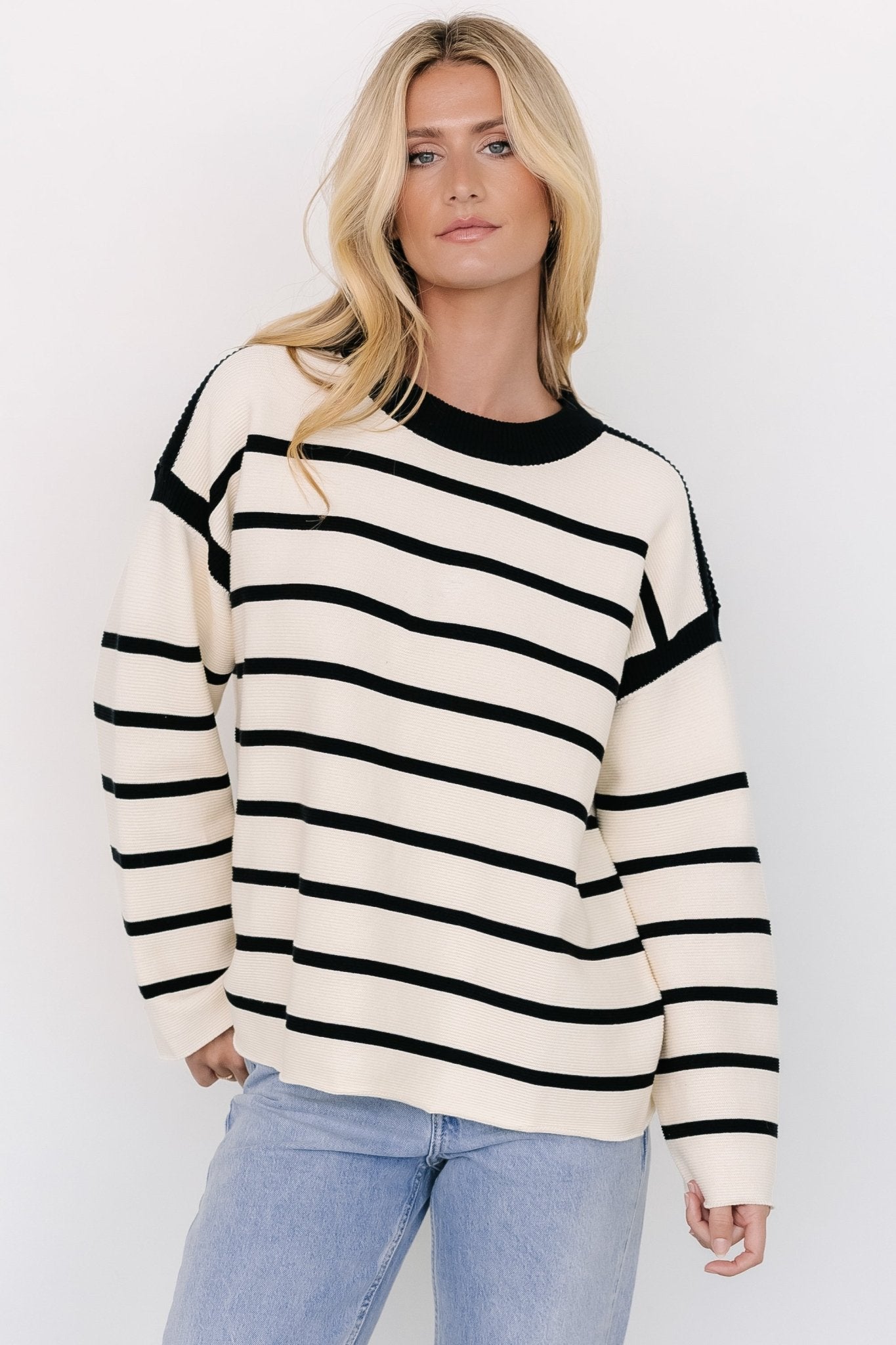 Cozy Striped Sweater with Ribbed Detailing | Cream & Black - Baltic Born