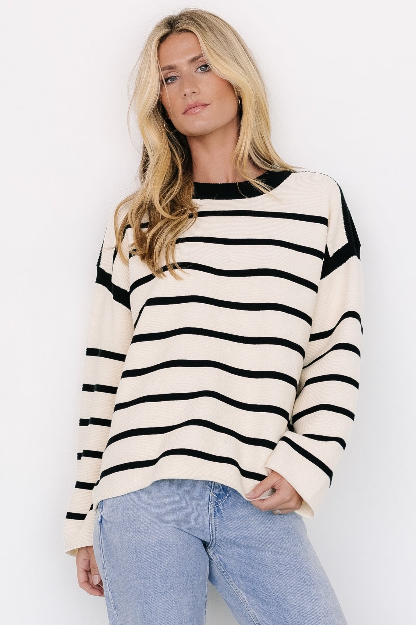 Cozy Striped Sweater with Ribbed Detailing | Cream & Black - Baltic Born