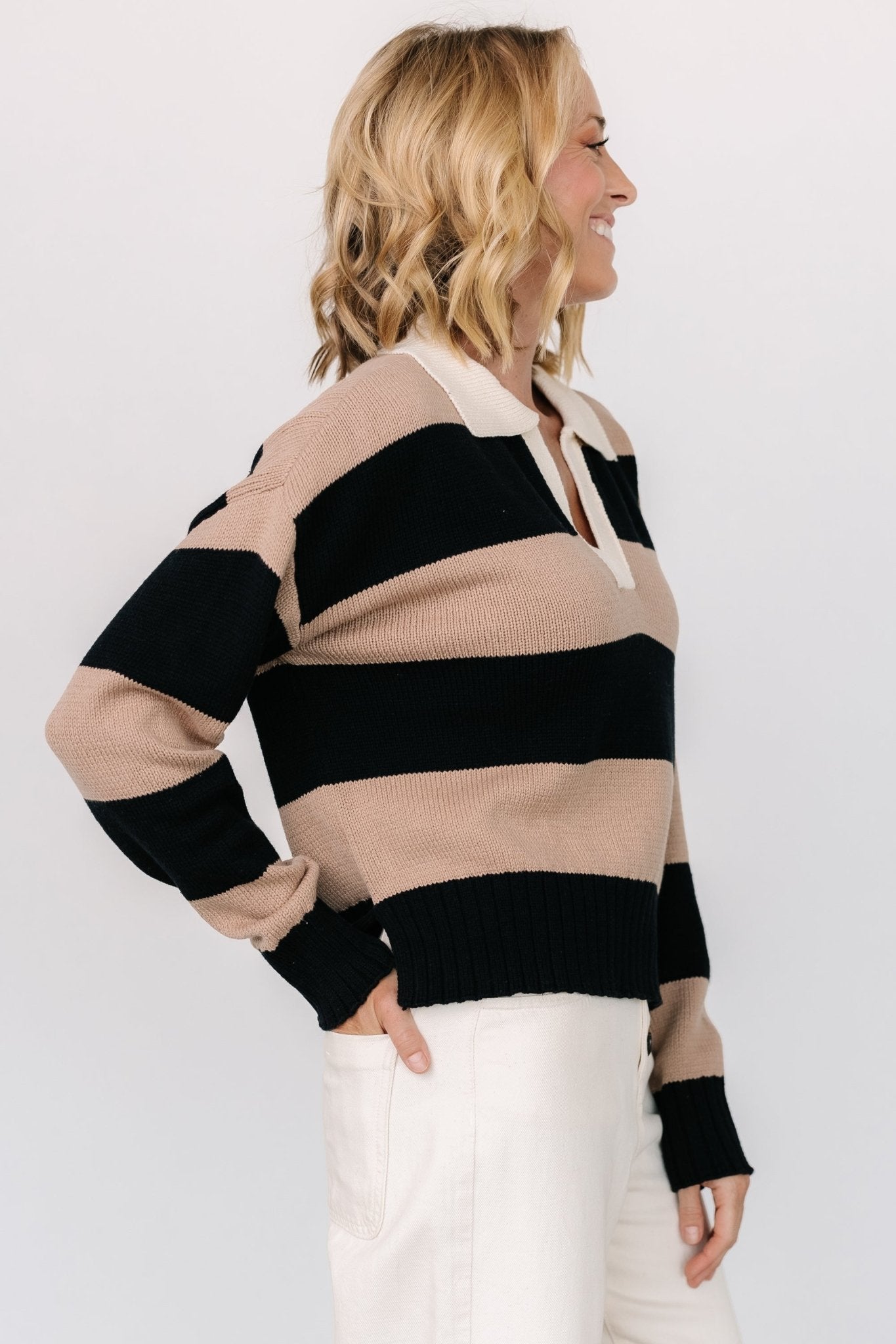 Striped Cotton Sweater with V-Neck & Ribbed Cuffs | Alec - Baltic Born