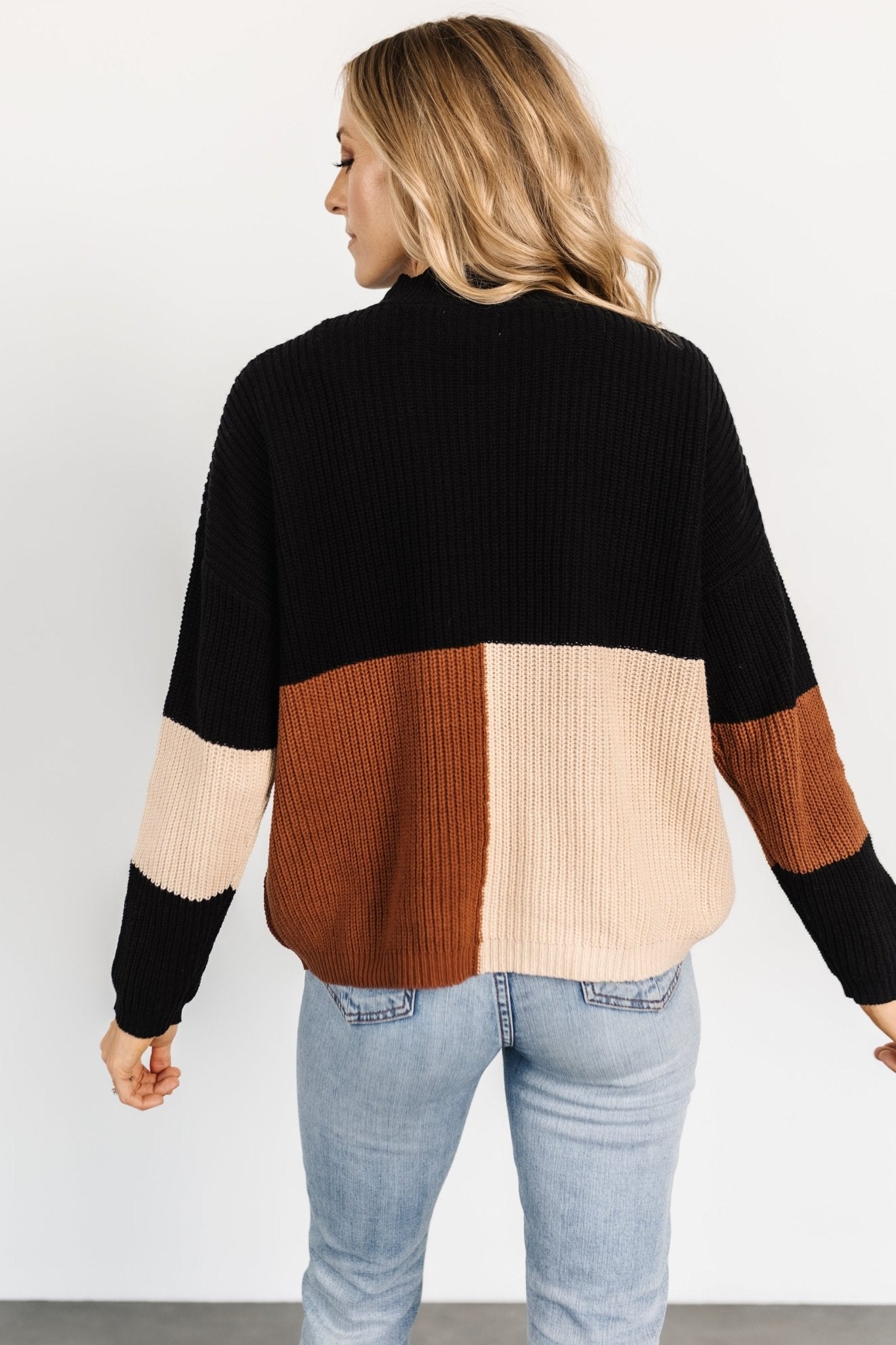 Color Block Knit Sweater with Mock Neck & Drop Shoulders | Dawson