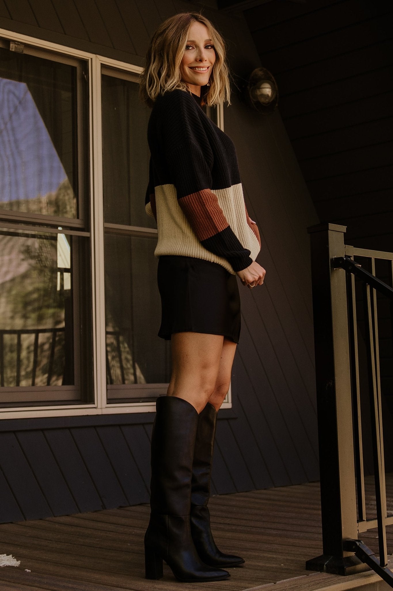 Color Block Knit Sweater with Mock Neck & Drop Shoulders | Dawson