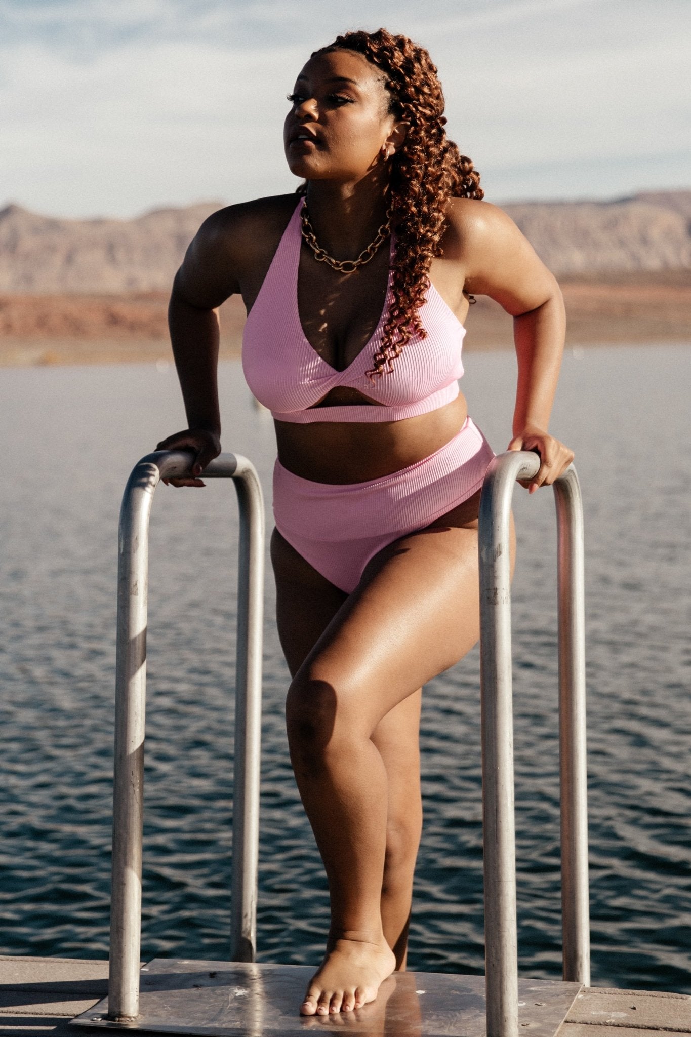 High Waisted Ribbed Bikini Bottom in Pink | Baltic Born