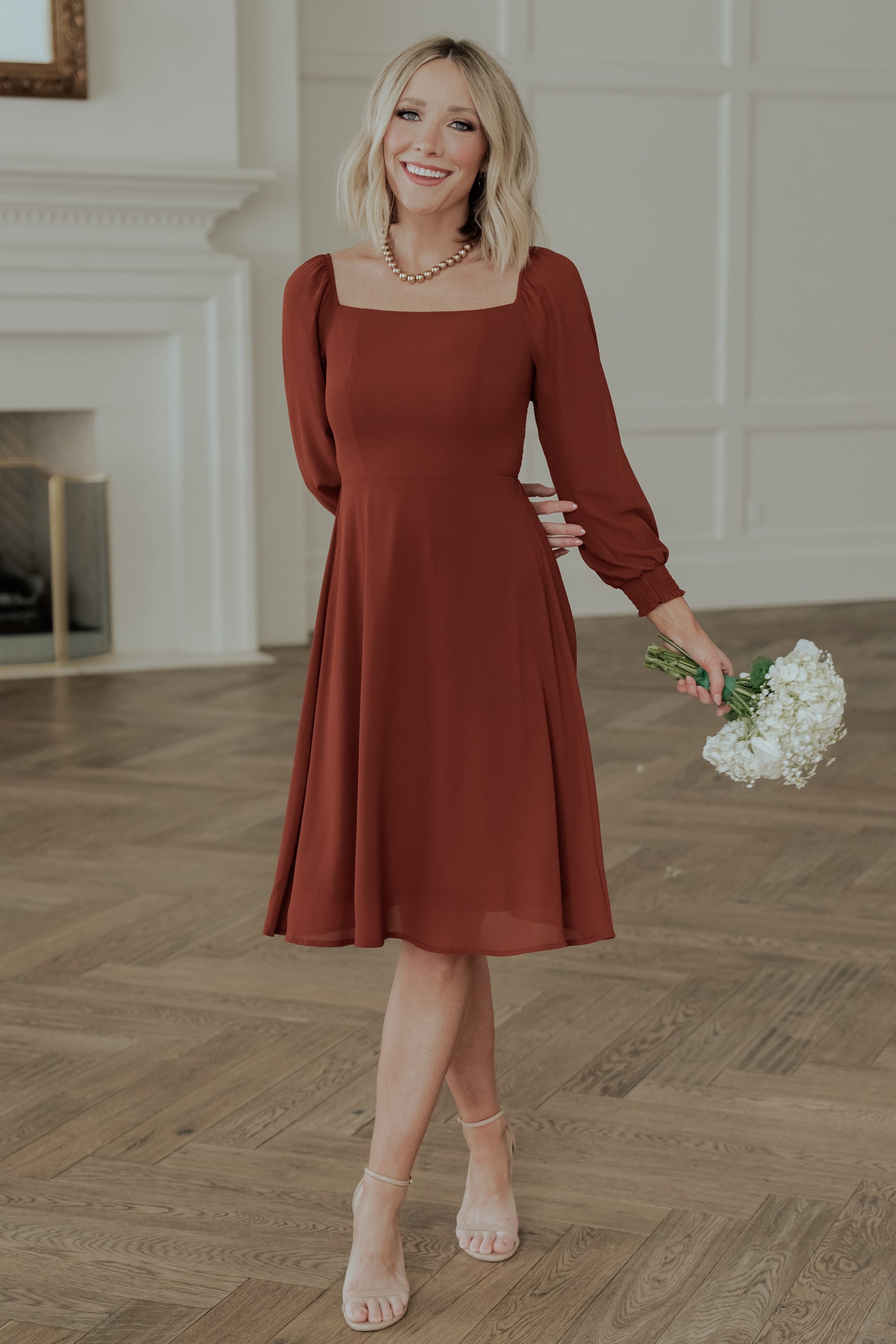 Cinnamon Chiffon Short Dress with Smocked Bodice | Baltic Born