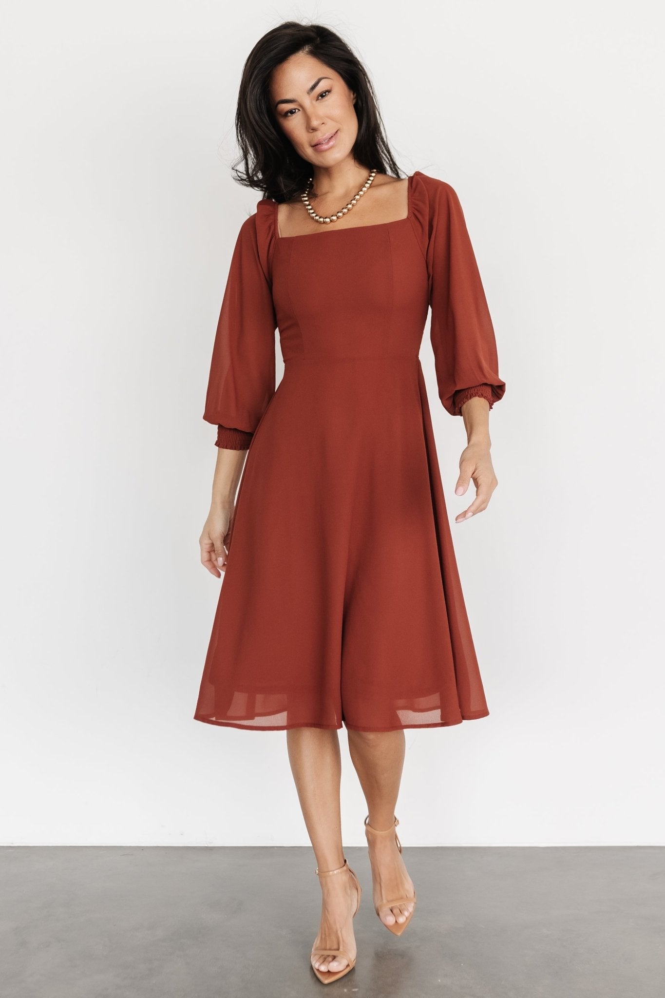 Cinnamon Chiffon Short Dress with Smocked Bodice | Baltic Born