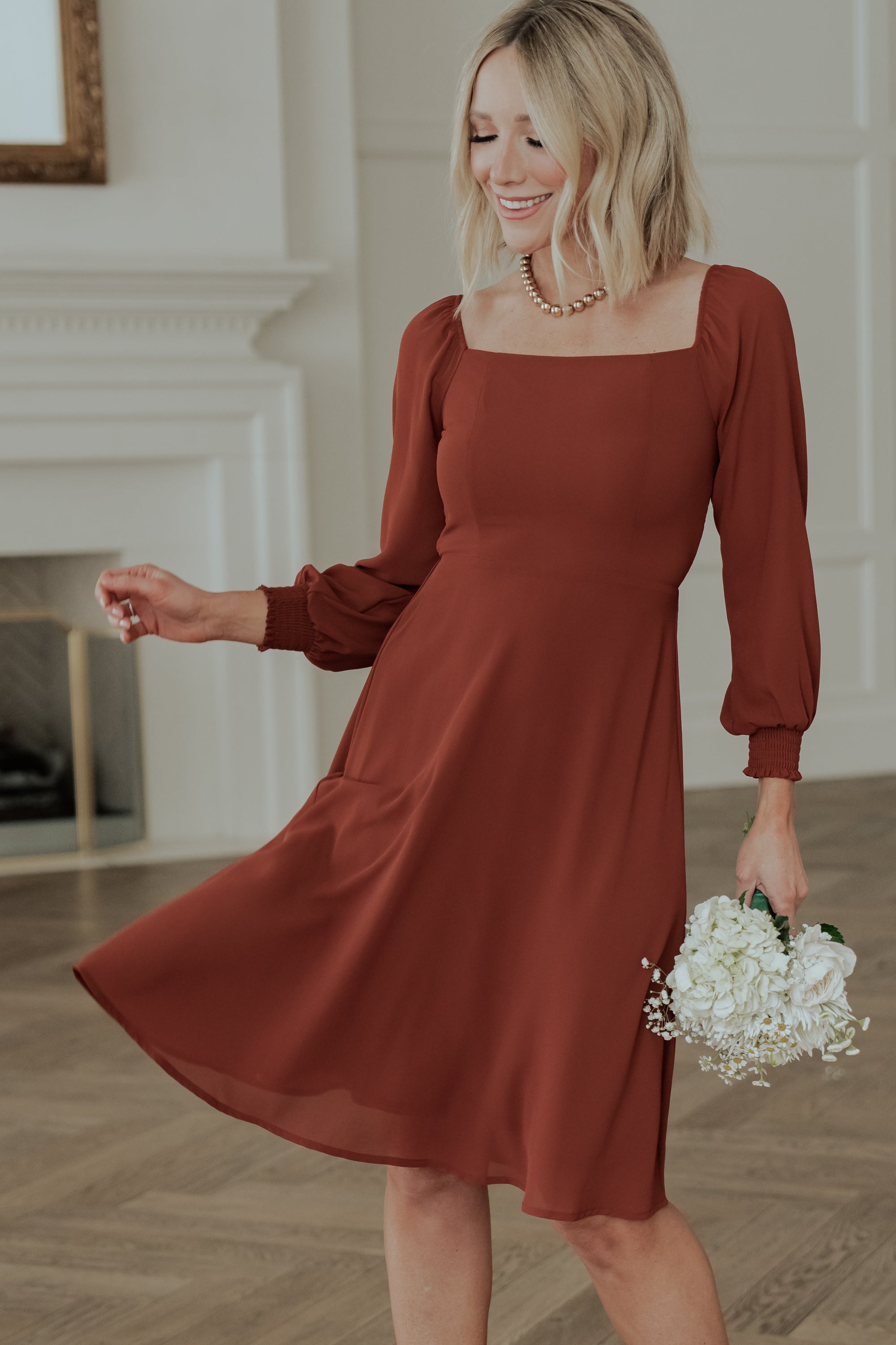 Cinnamon Chiffon Short Dress with Smocked Bodice | Baltic Born