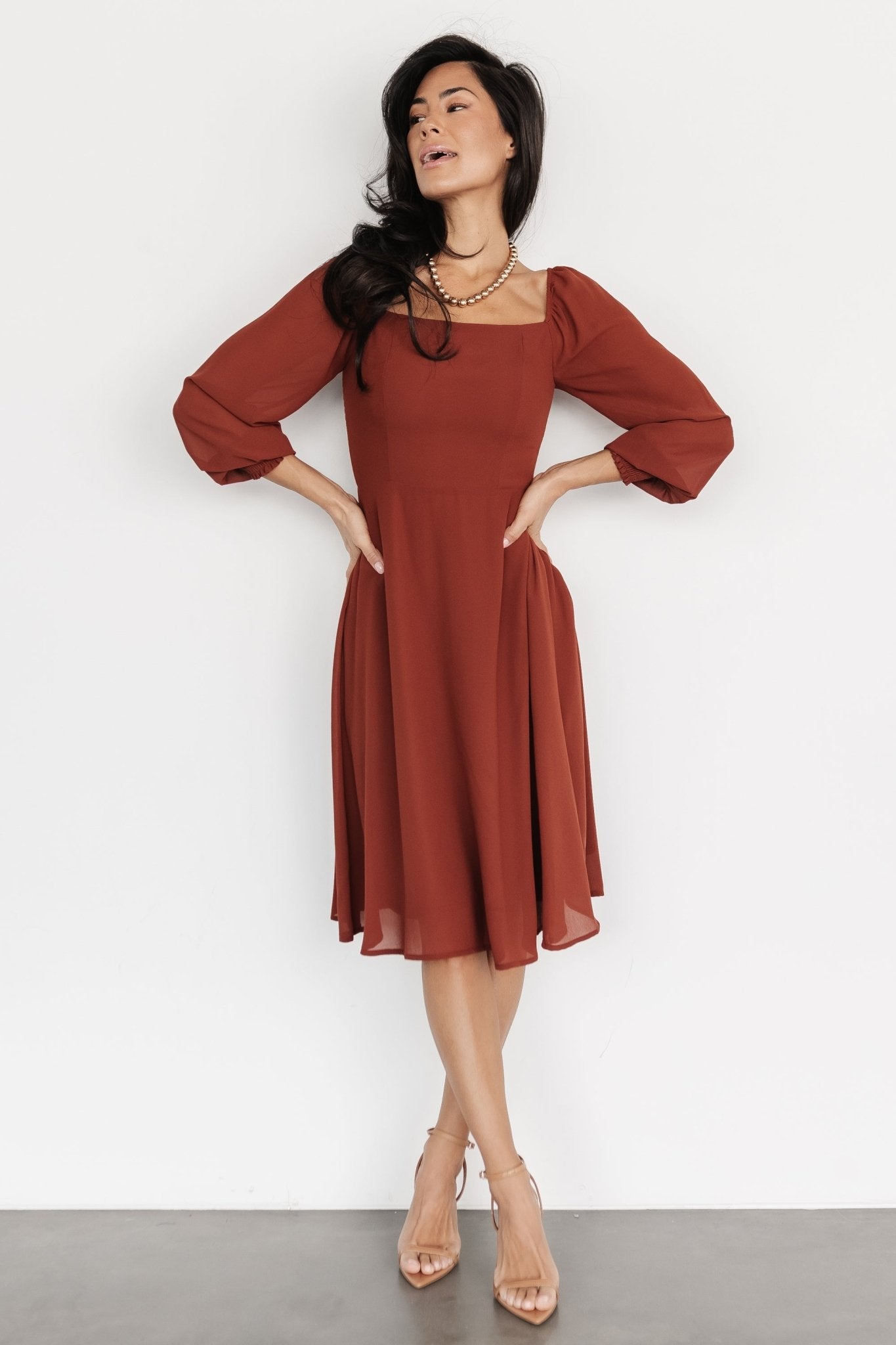 Cinnamon Chiffon Short Dress with Smocked Bodice | Baltic Born