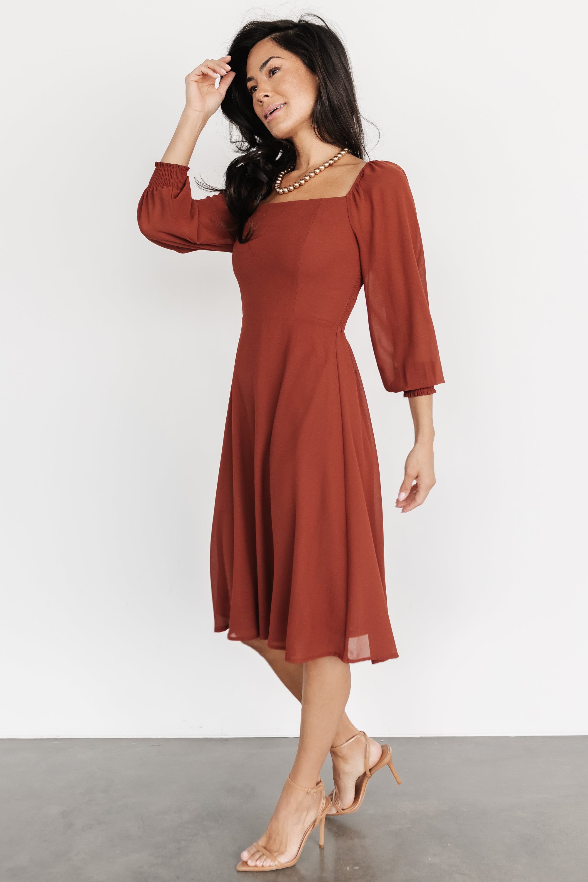 Cinnamon Chiffon Short Dress with Smocked Bodice | Baltic Born