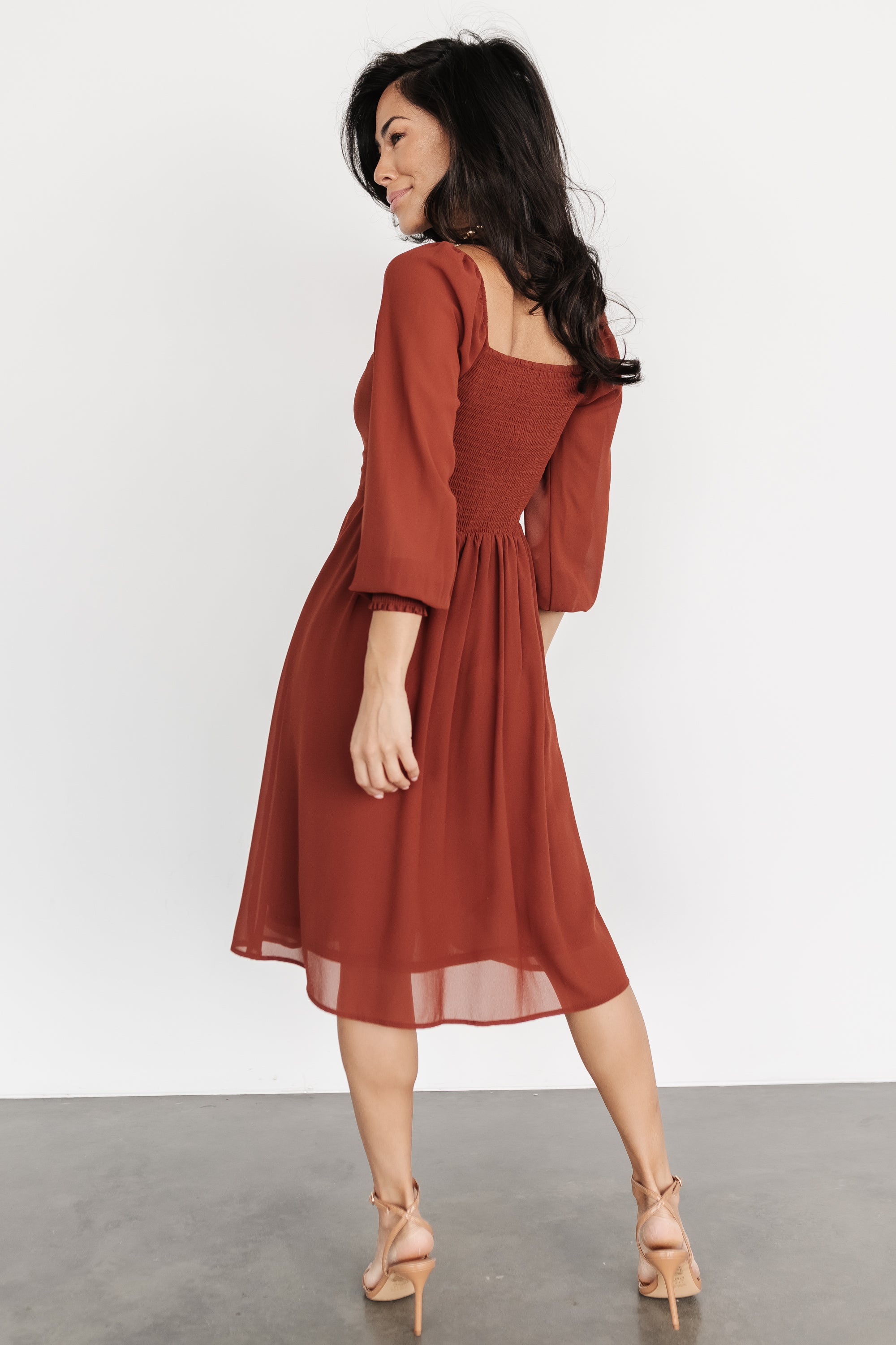 Cinnamon Chiffon Short Dress with Smocked Bodice | Baltic Born