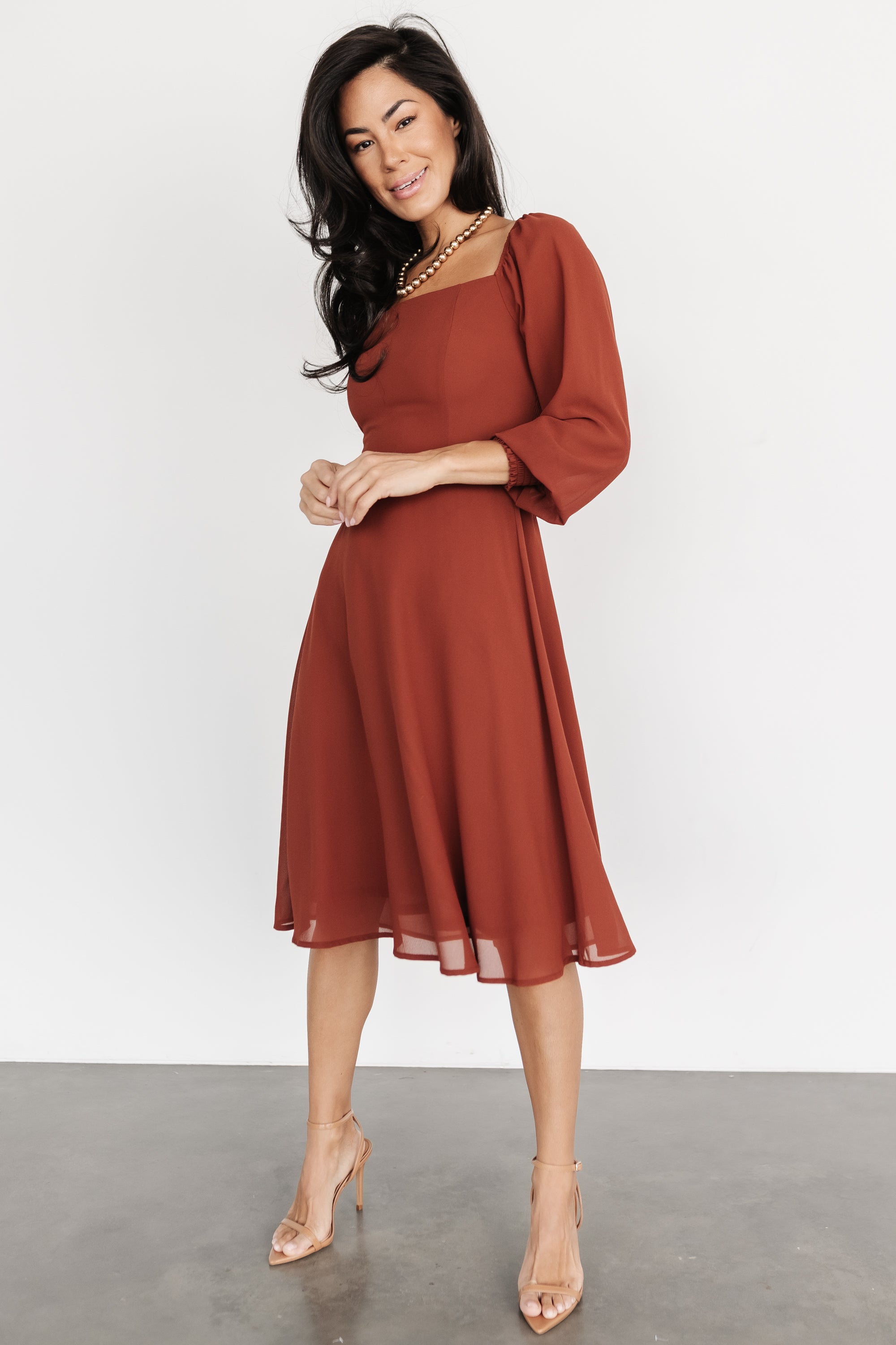 Cinnamon Chiffon Short Dress with Smocked Bodice | Baltic Born