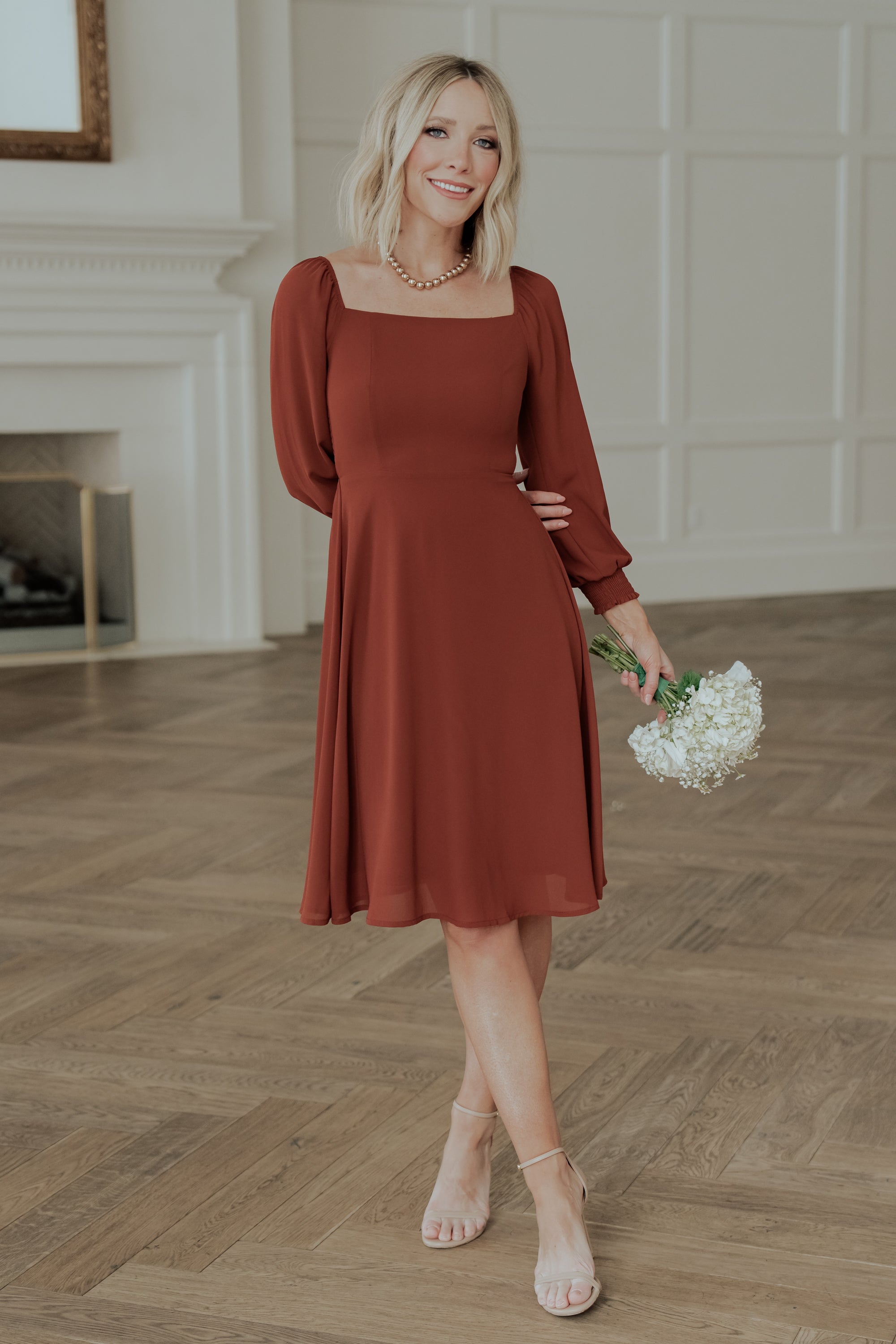 Cinnamon Chiffon Short Dress with Smocked Bodice | Baltic Born