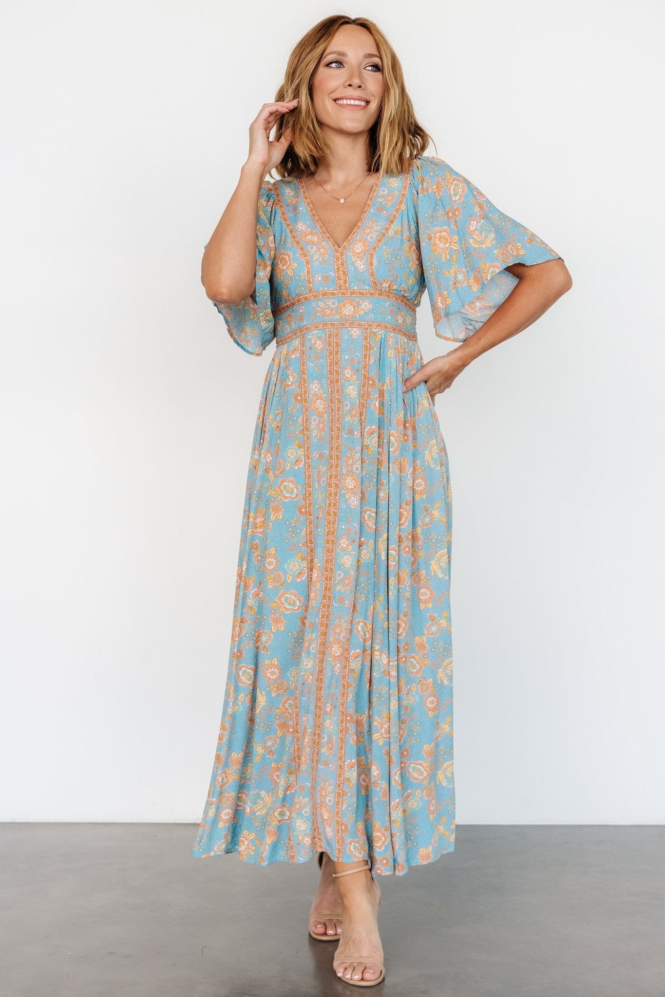 Floral Maxi Dress with V-Neck & Flowy Sleeves | Baltic Born