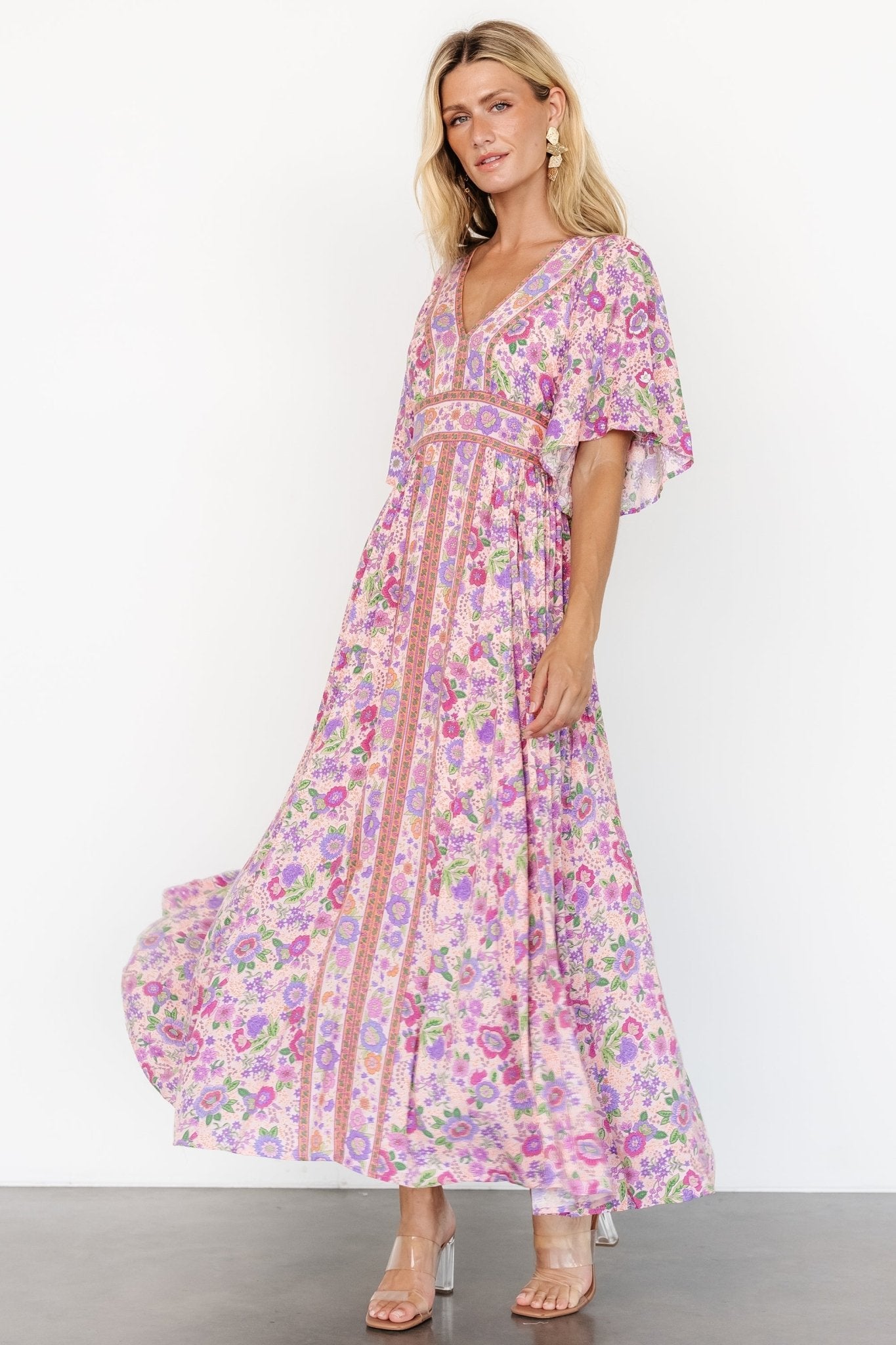 Floral Maxi Dress with V-Neck & Flowy Sleeves | Baltic Born