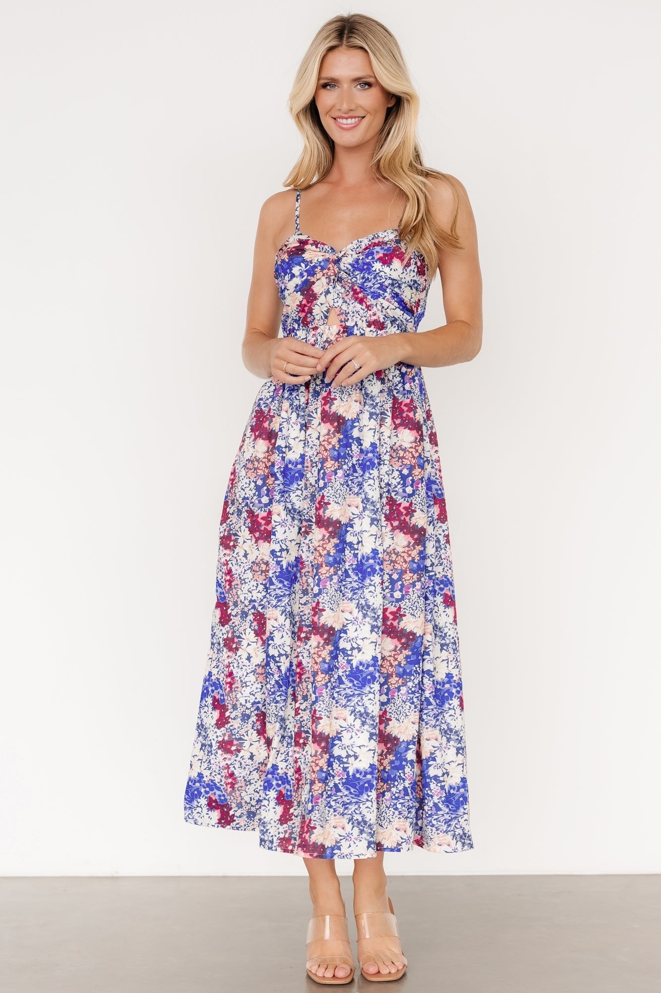 Floral Sweetheart Tank Dress with Adjustable Straps & Pockets | Evette