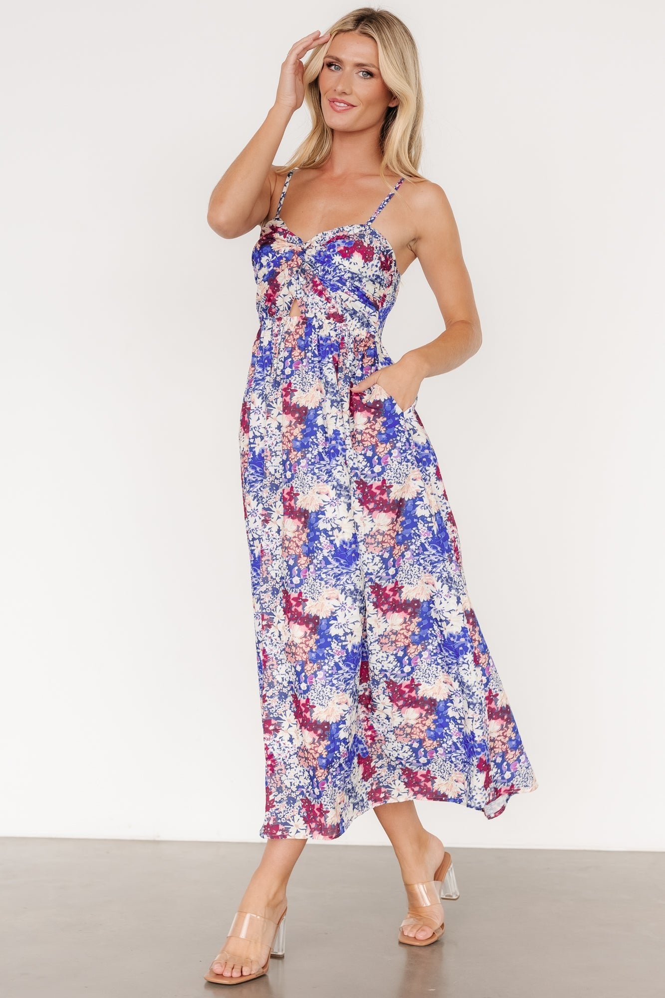 Floral Sweetheart Tank Dress with Adjustable Straps & Pockets | Evette
