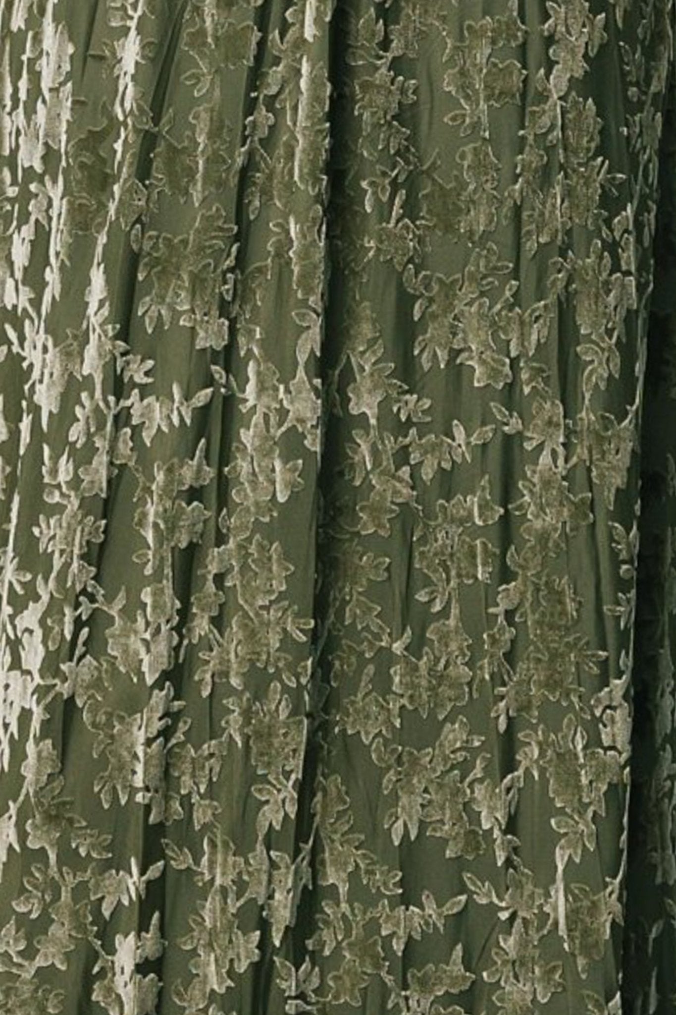 Everley Velvet Fabric Swatch - Dark Sage | Floral Embossed Mesh