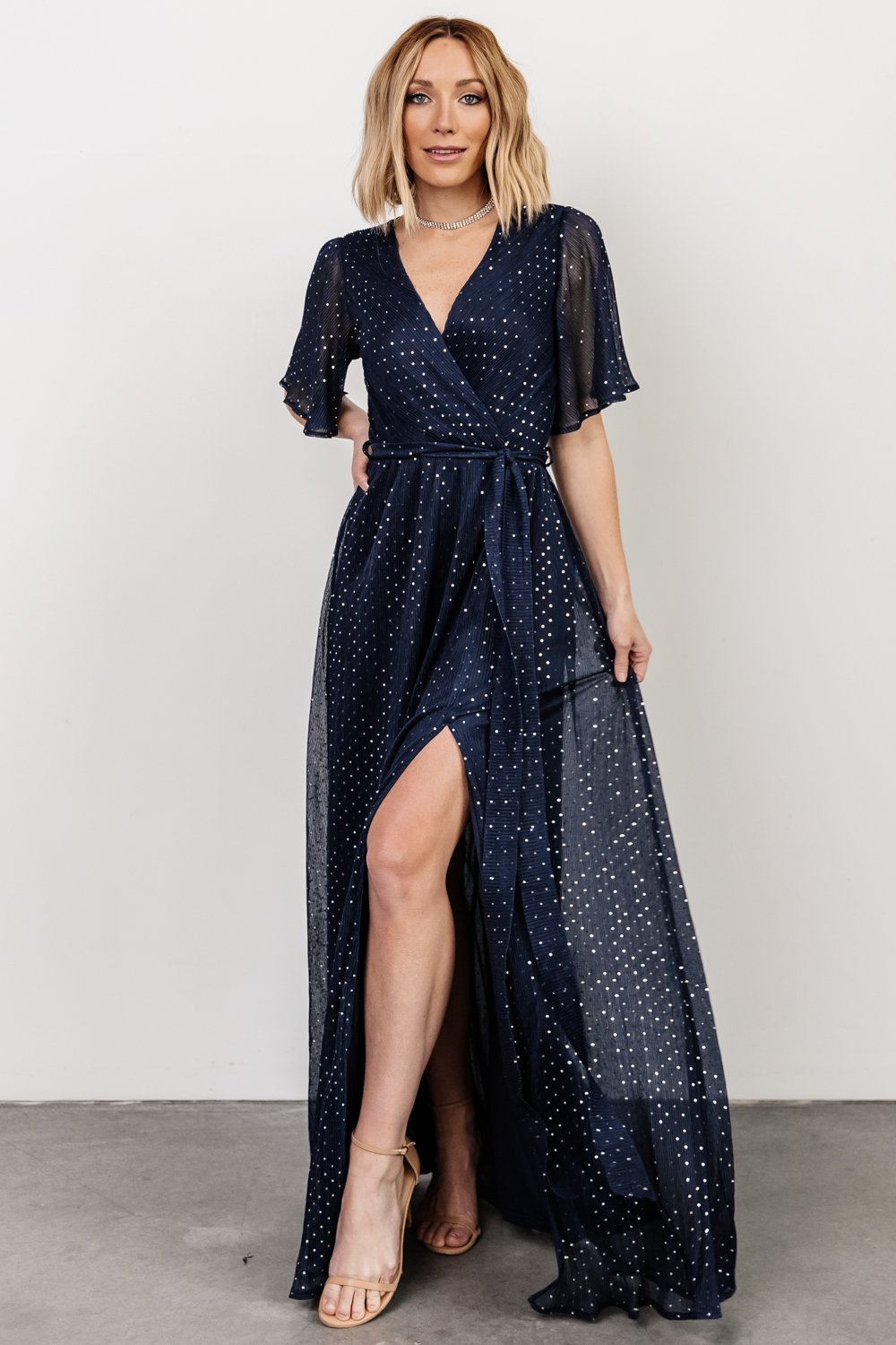 Grace Sparkle Fabric Swatch - Navy | Lightweight Shimmer with Sequin Dot