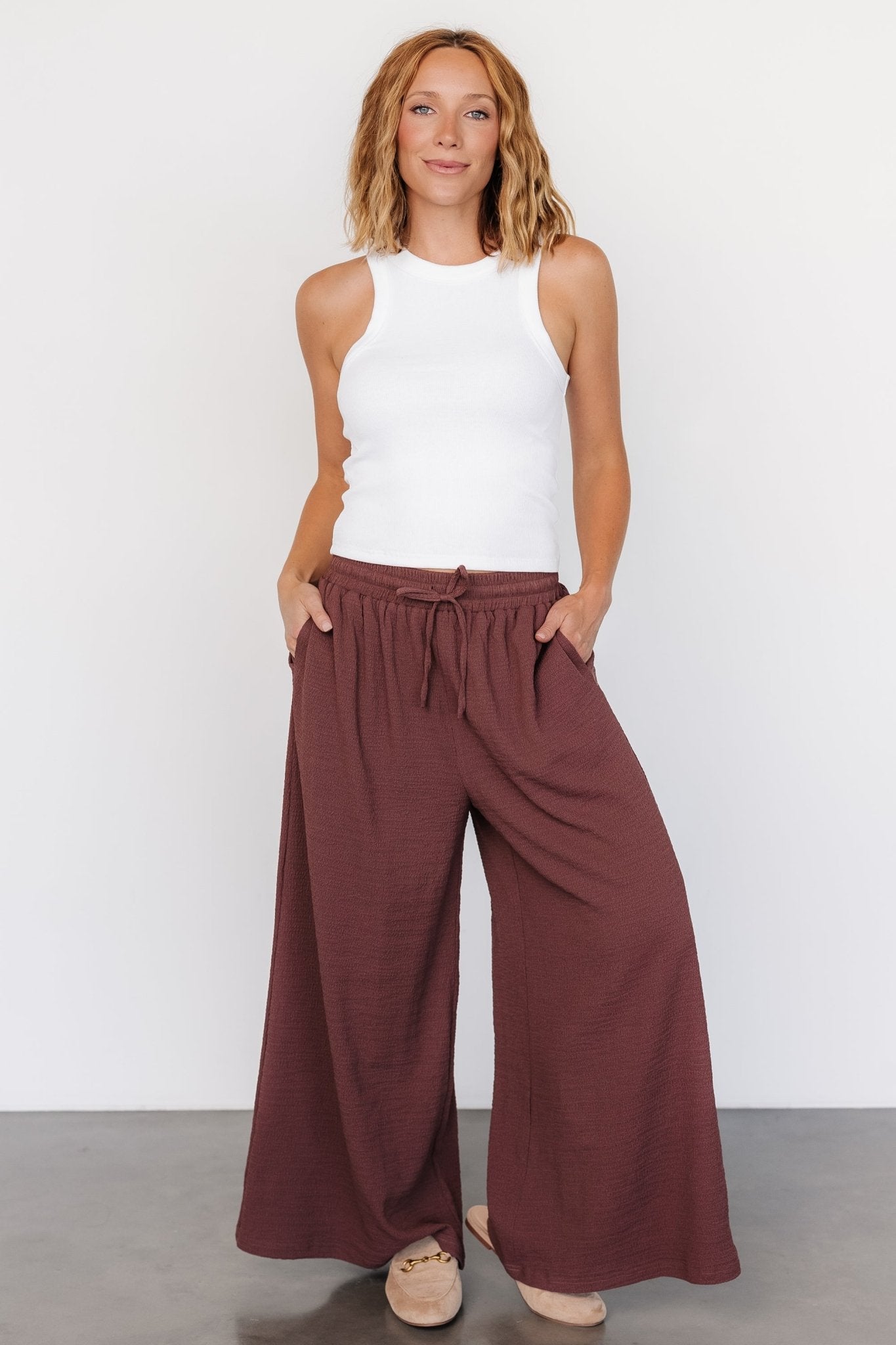 Textured Wide-Leg Pants for Travel & Work | Desert Rose
