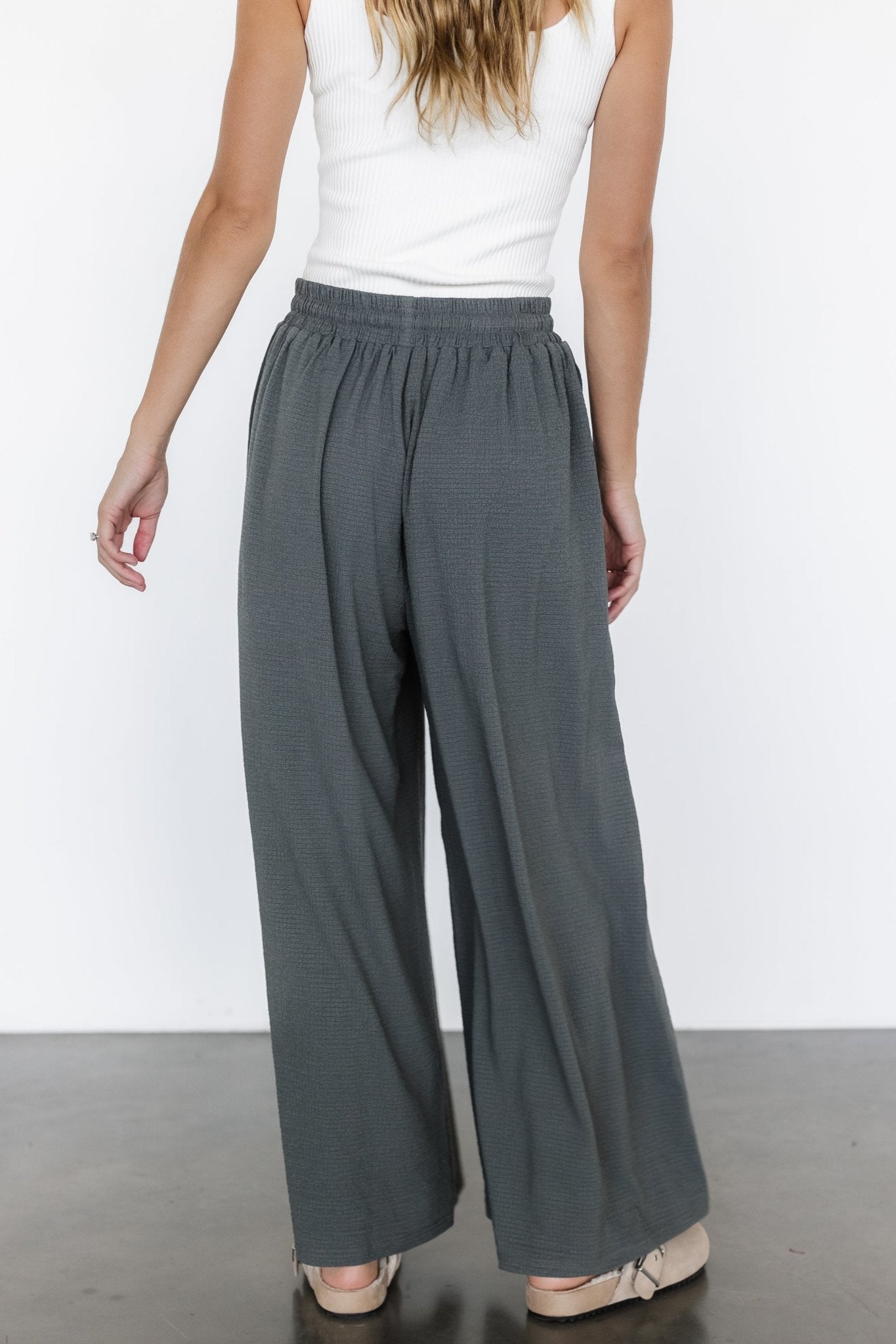 Wide-Leg Olive Pants for Travel & Work | Florence Textured