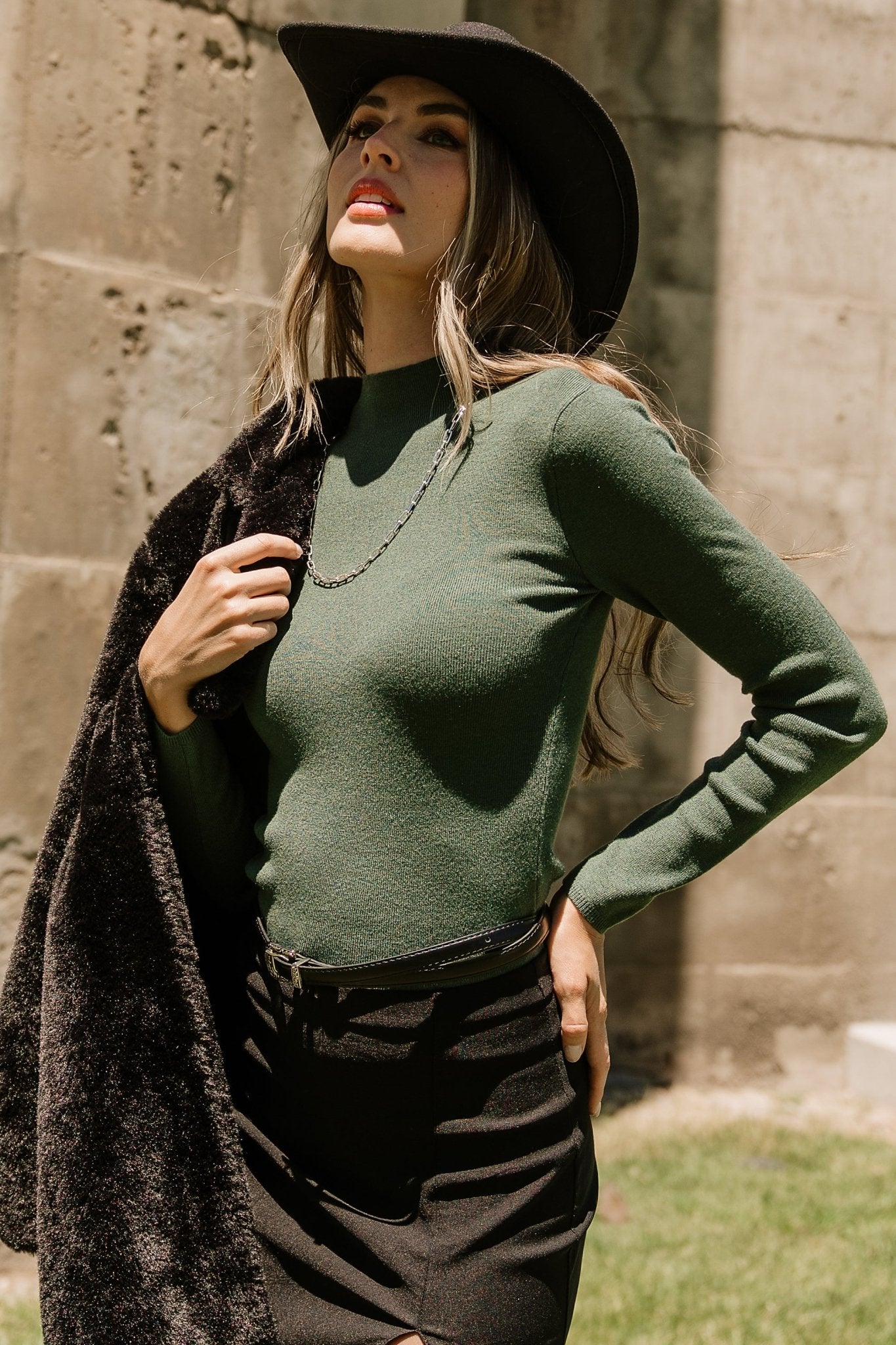 Green Mock Turtleneck Knit Top | Soft Stretch Fit | Baltic Born