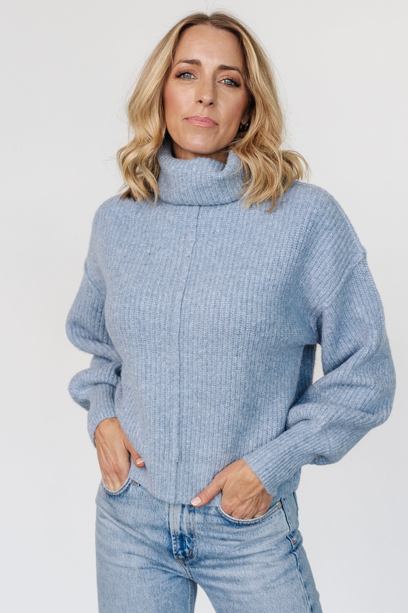 Cozy Knit Turtleneck Sweater with Ribbed Details | Frannie Blue