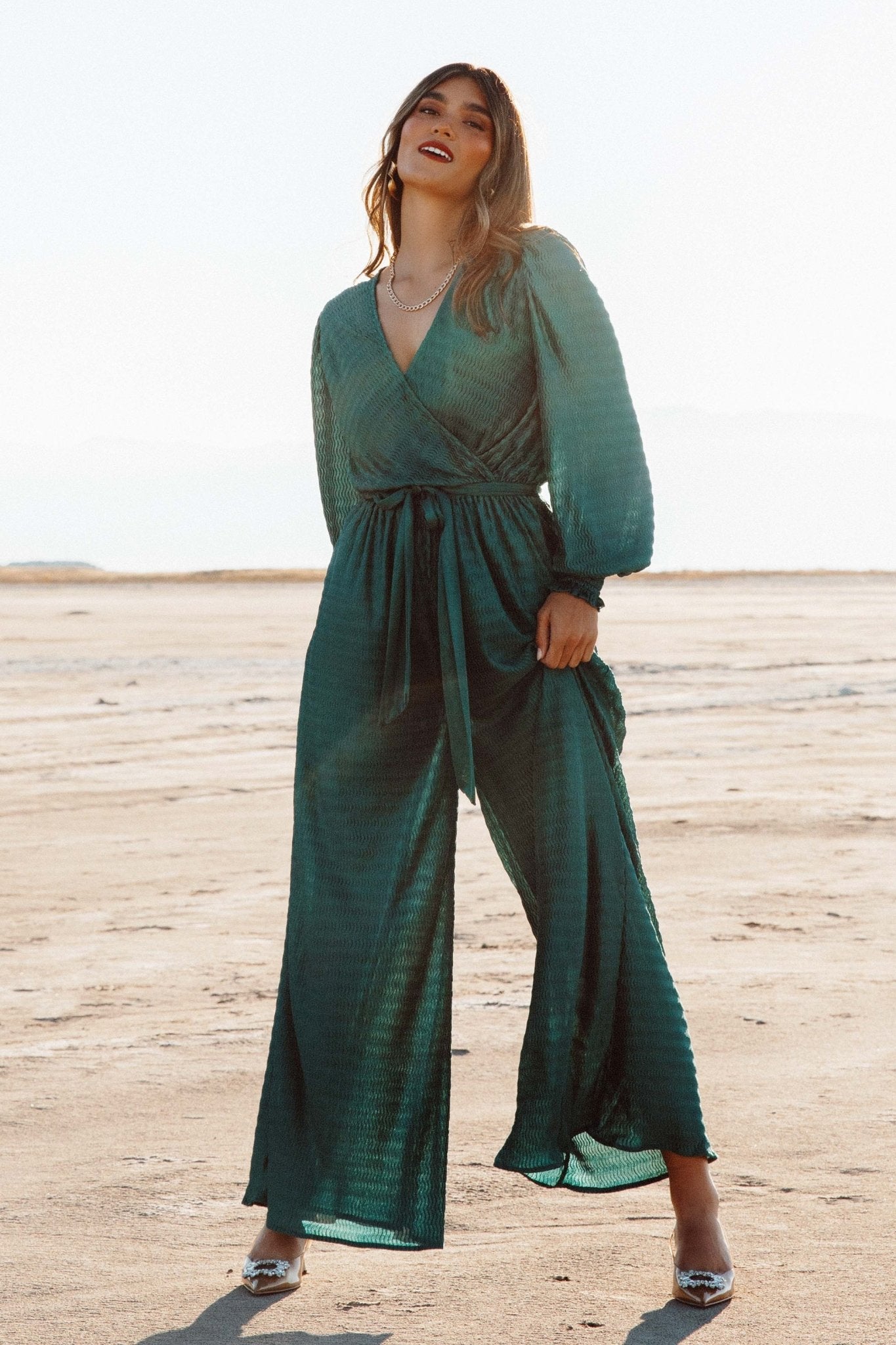 Pleated Jumpsuit with Side Pockets & Elastic Waist | Gabriel Jade
