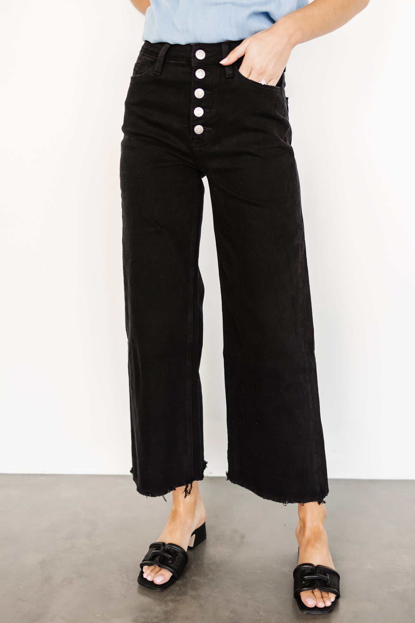 High Rise Wide Leg Jeans for Women | Black Denim with Stretch | Georgie