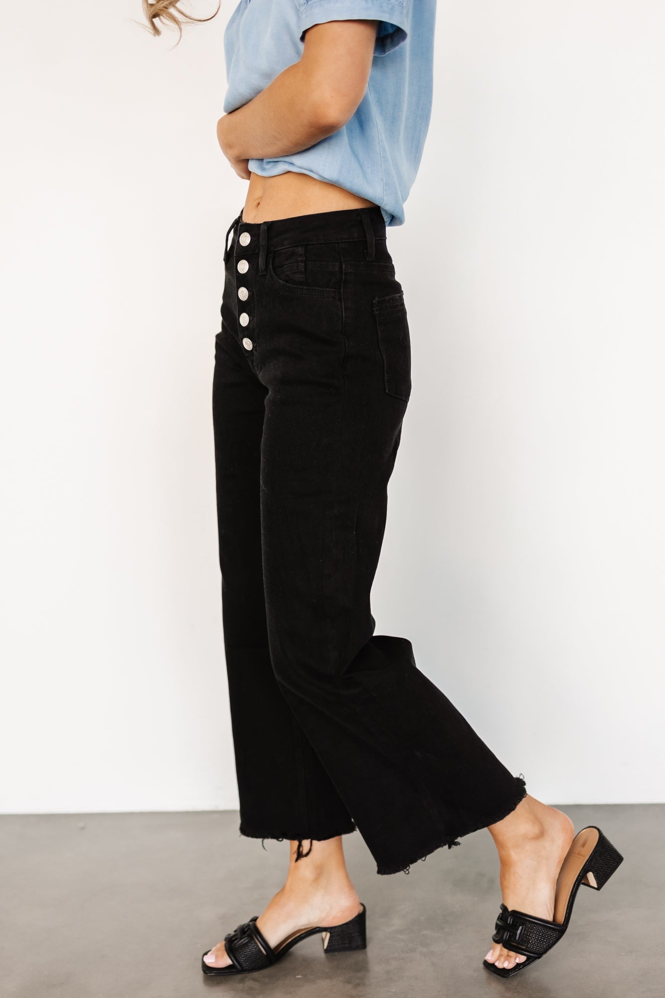 High Rise Wide Leg Jeans for Women | Black Denim with Stretch | Georgie
