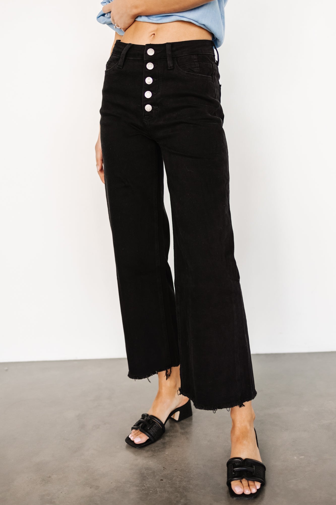 High Rise Wide Leg Jeans for Women | Black Denim with Stretch | Georgie